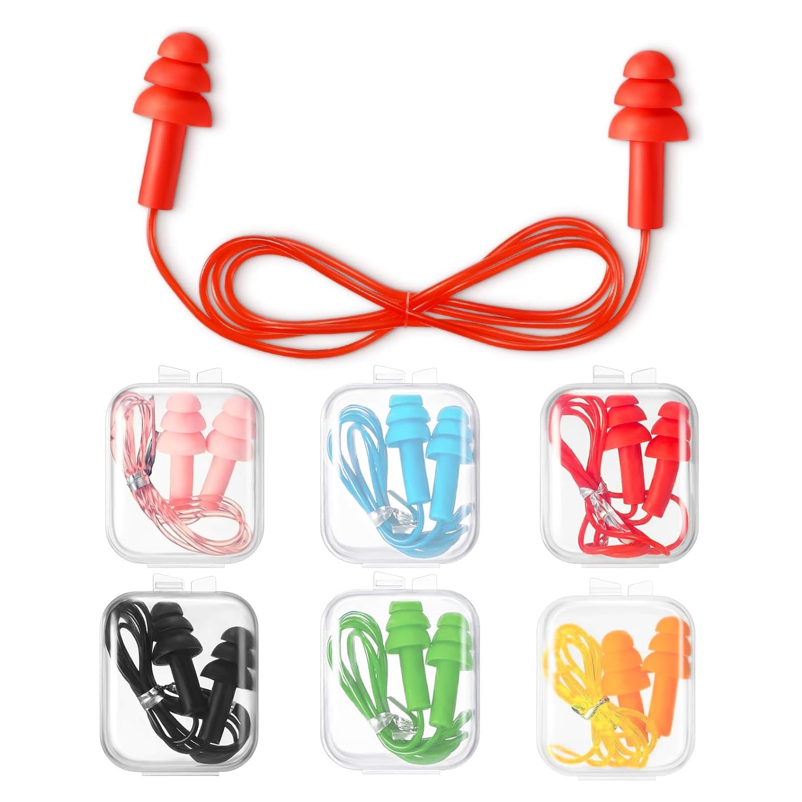 6 Pairs Corded Earplugs Silicone Earplugs, Noise Cancelling Waterproof Ear Plugs Swimming ...