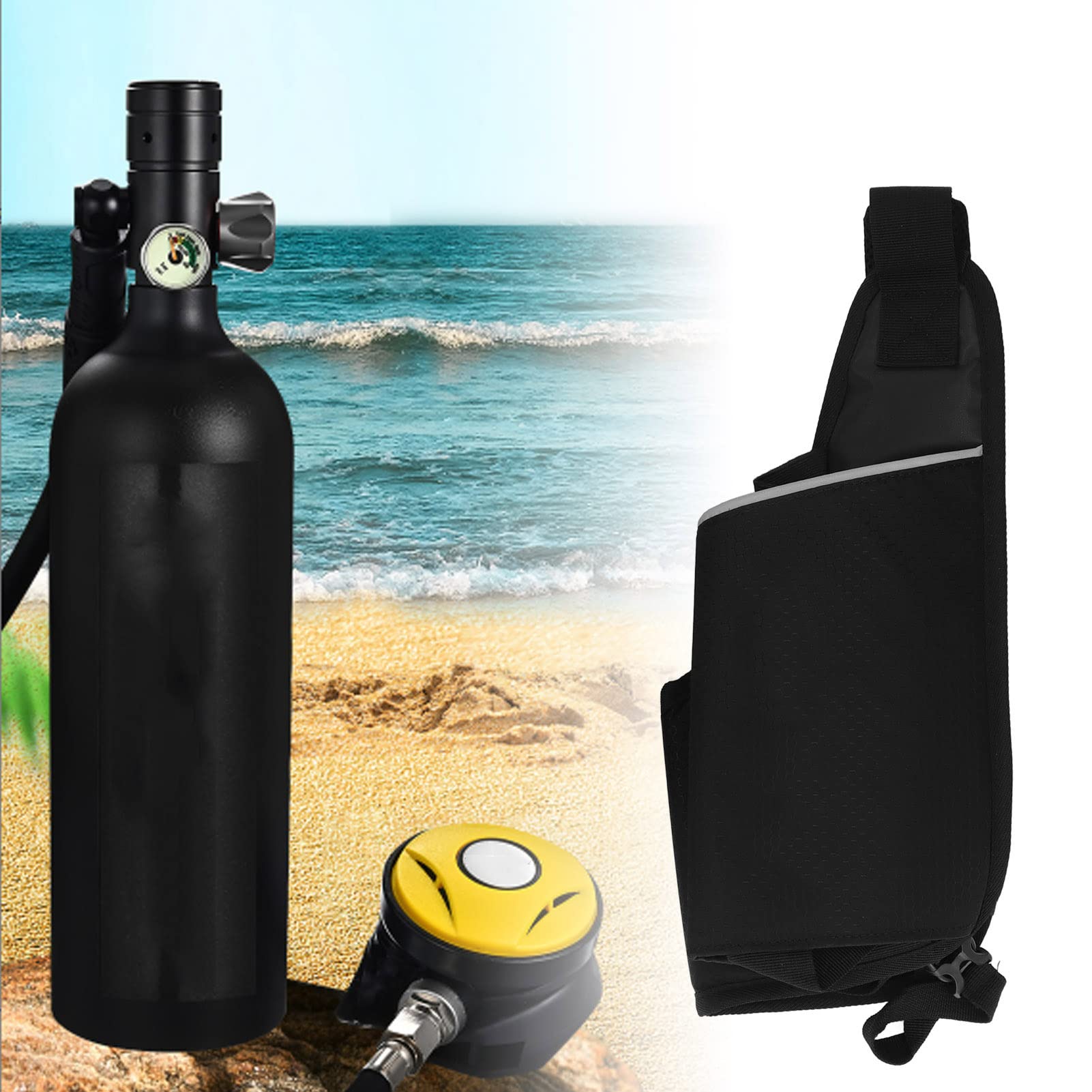 RiToEasysports Ensemble de Cylindre à Oxygène 1L, Kit de Plongée en Alliage en Aluminium avec Soupape de Décharge de Pression de L'instrument Lumineux pour L'extérieur