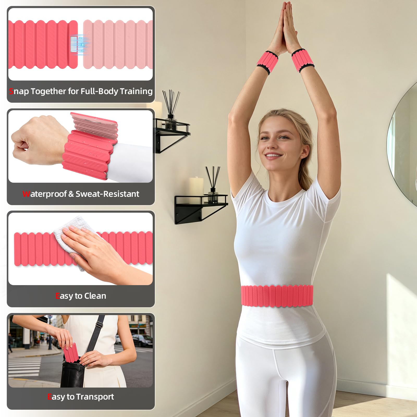 Abahub Magnetische Gewichte Hand Fuß Wrist Ankle Weights Handgelenk Gewichte für Beine und Arme Set2er verstellbar für das Heimtraining, Laufen, Yoga Pilates (1kg / 2kg)