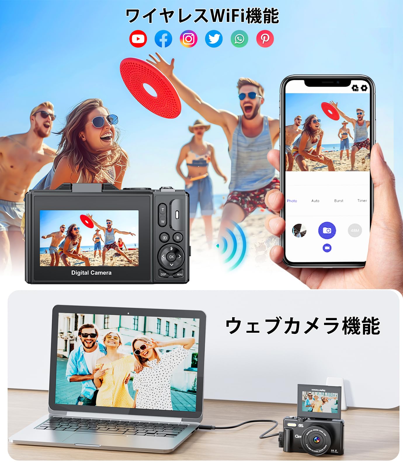 Amazon | CIRRO 4Kデジタルカメラ 写真撮影用｜WiFi対応 64MP UHD Vlog