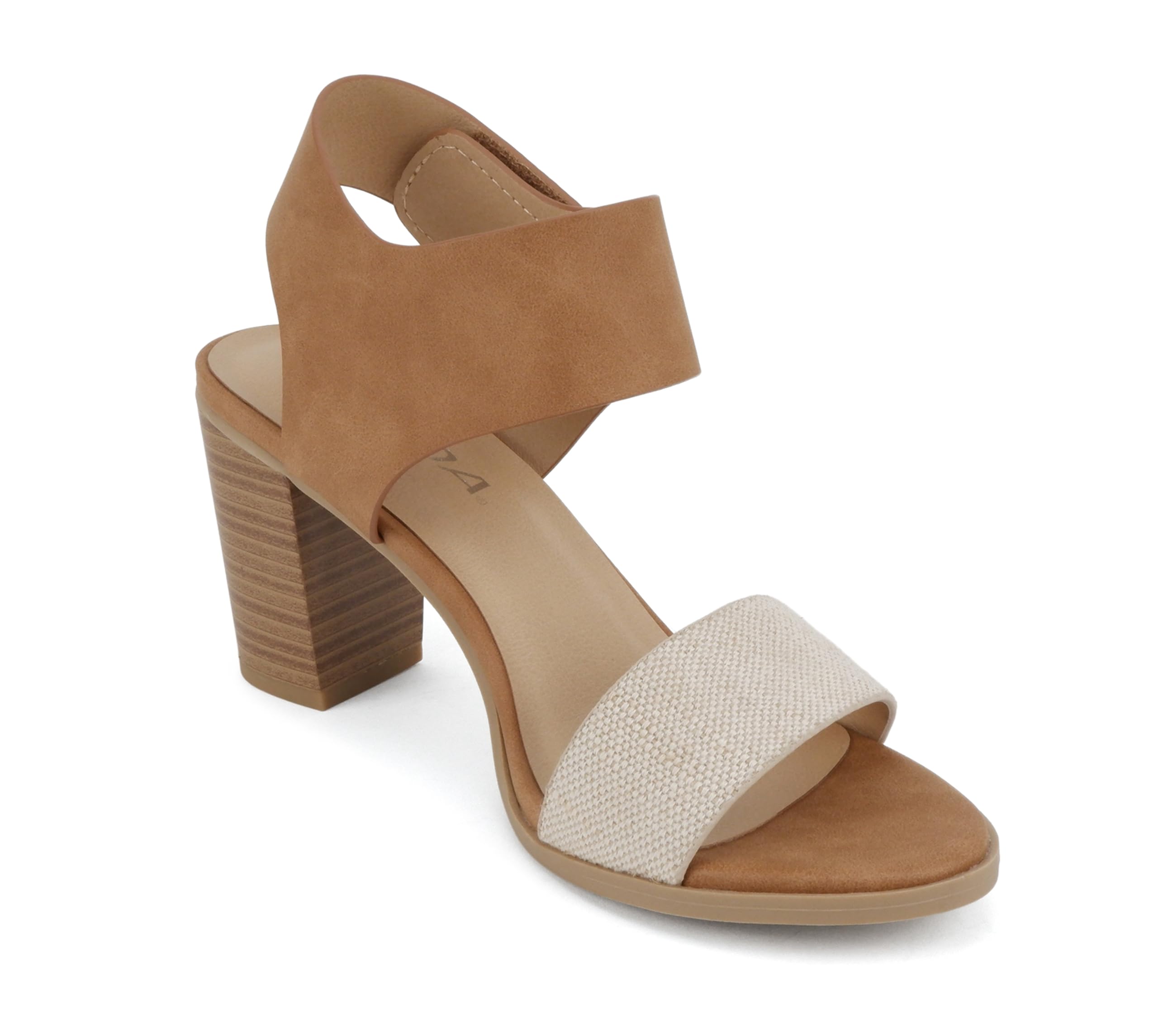 Soda Wait-A ~ Women Open Round Toe Chunky Heel Ankle Strap High Heel Dress Sandals: 10 Beige Canvas/Tan