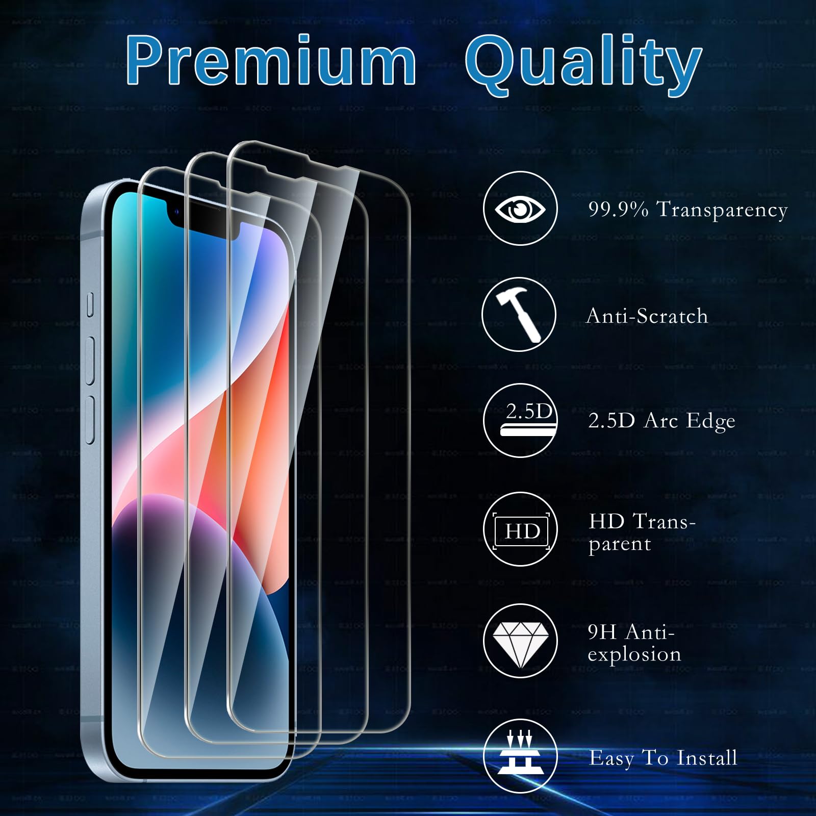 NEW'C 3 x Pellicola Vetro Temperato per iPhone 14 Pro (6,1 Pollici) e 3 x Pellicola Vetro Protettiva Fotocamera Posteriore + Tappo Antipolvere-Vetro Durezza 9H-Ultra resistente - Trasparente HD