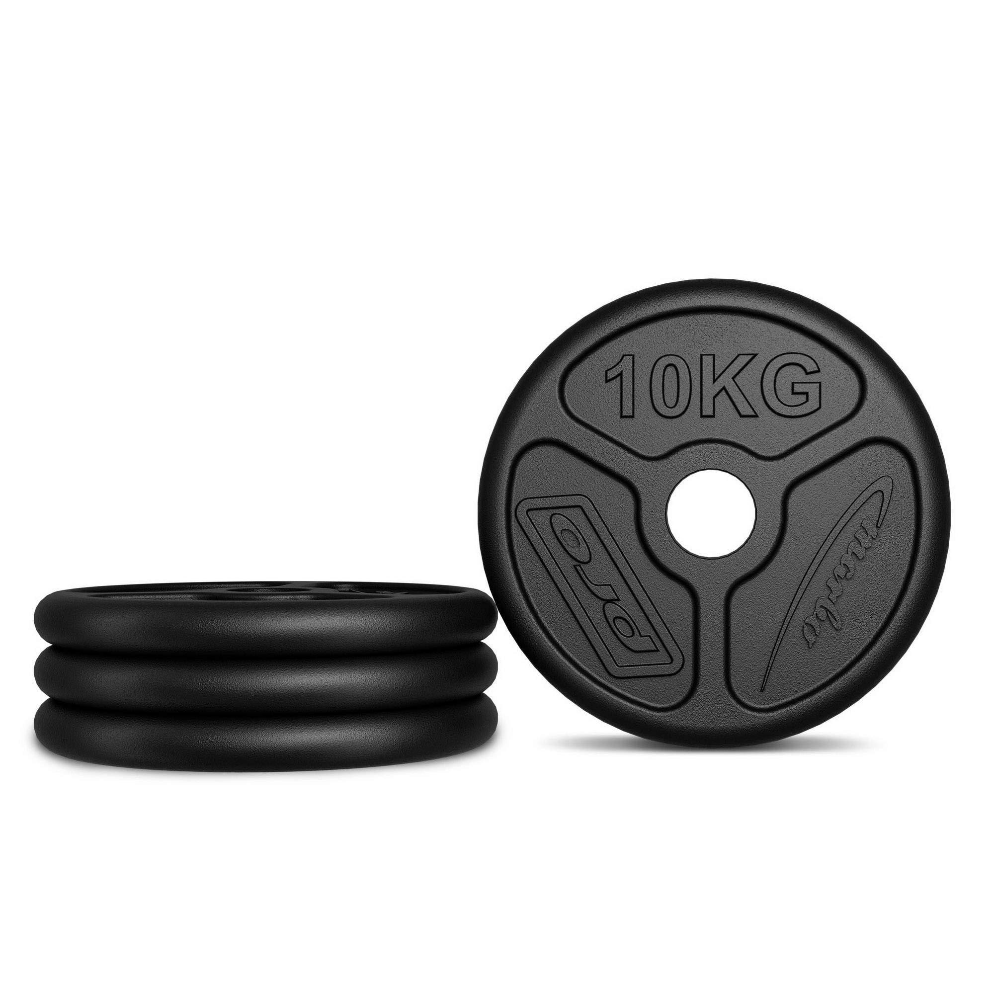 Marbo Sport, Olympia Hantelscheiben Set aus Gusseisen, Langhantelstangen, Gewichte Hantel Bar mit Aufnahme Ø51 mm, 2 x 5 kg + 2 x 10 kg, Home Gym, Armtrainer - Gesamtgewicht 30 kg