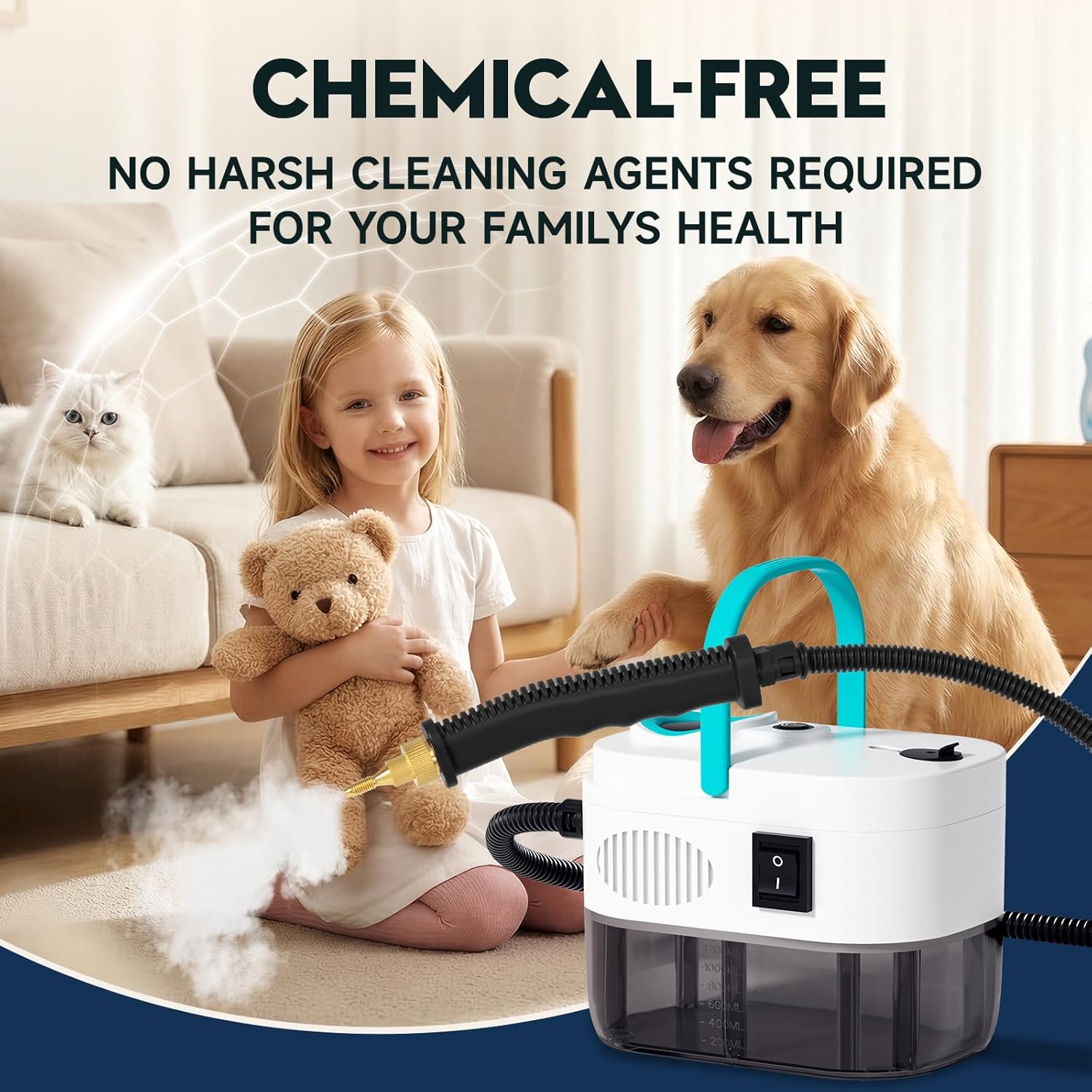Steam Cleaner, 1500W High Pressure Steamer with 1.27Qt Tank, 15s Fast Heat, 6-Level Adjustable Steam, Portable Machine with 15pcs Kit for Dirt, Grease, Grout, Tile, Floor, Car Detailing