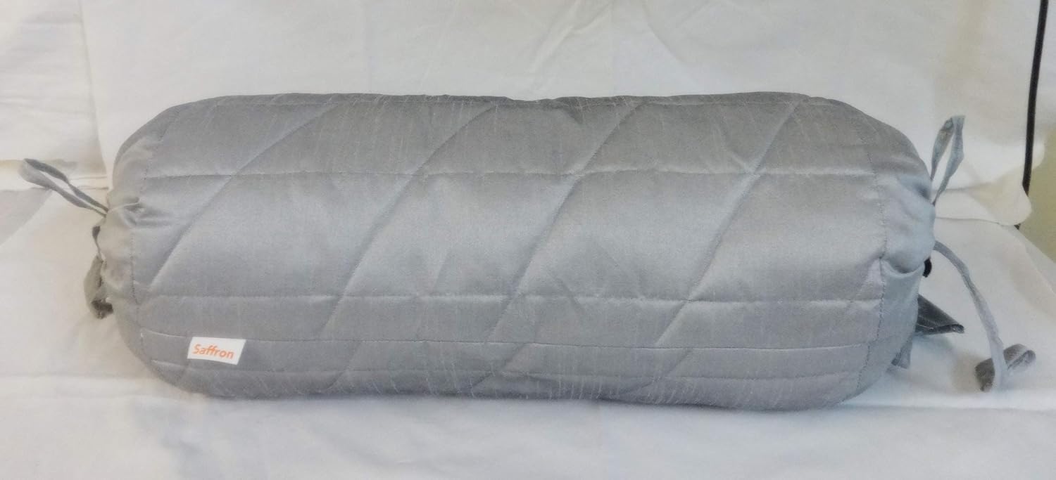 Saffron Gray Quilted Bolster Pillowcase - Yoga Massage Round Quilted Bolster Cover for Bed Sofa Chair Couch Lounge Polyester 8" Diameter x 40" Long (17 cm Diameter x 102 cm Long) Removable Cover