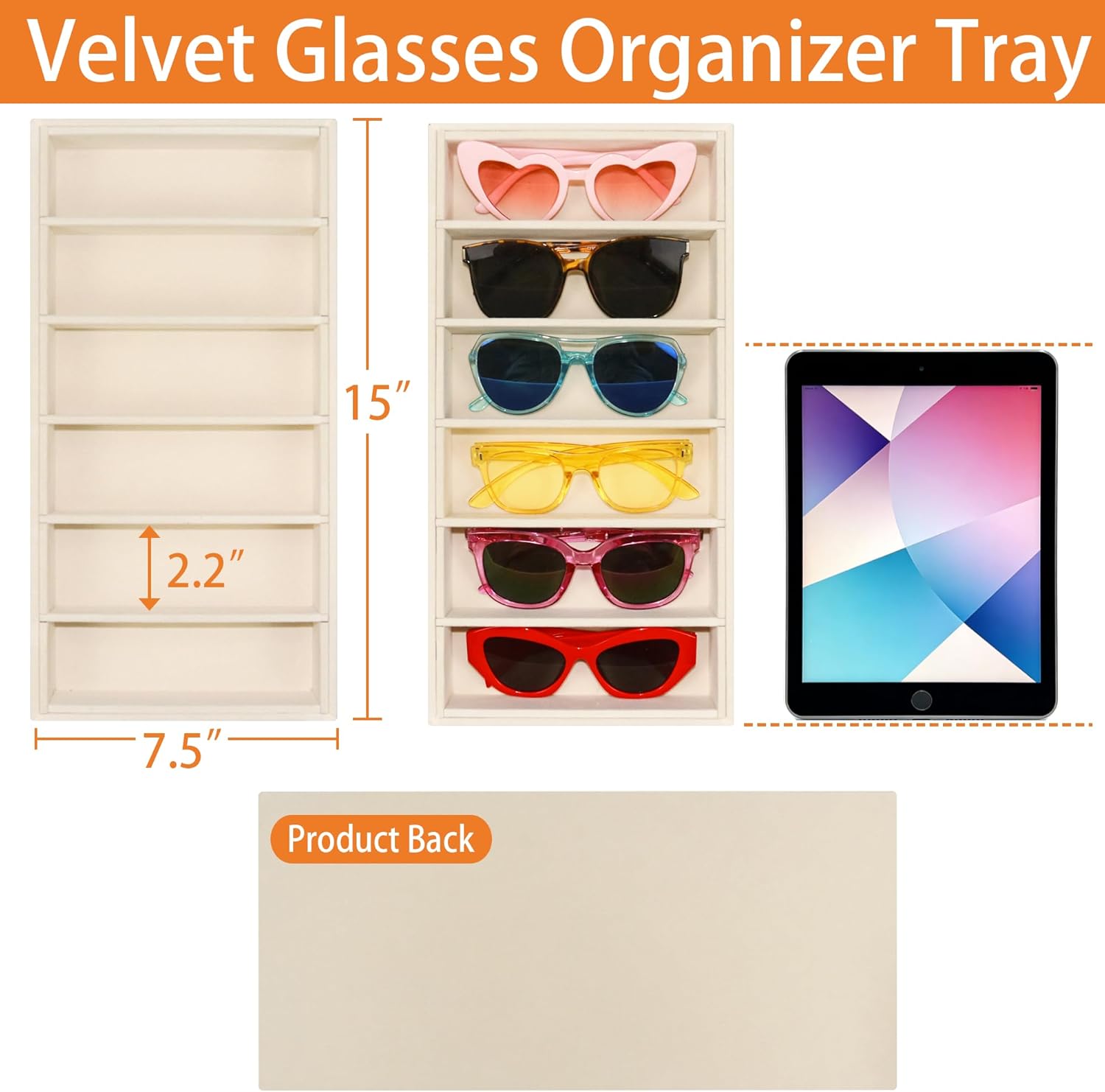 2 Pack Velvet Sunglasses Organizer Tray 6 Grid Sunglass Organizer Velvet Tray Multiple Eyeglasses Eyewear Display Case for Women/Men, Beige