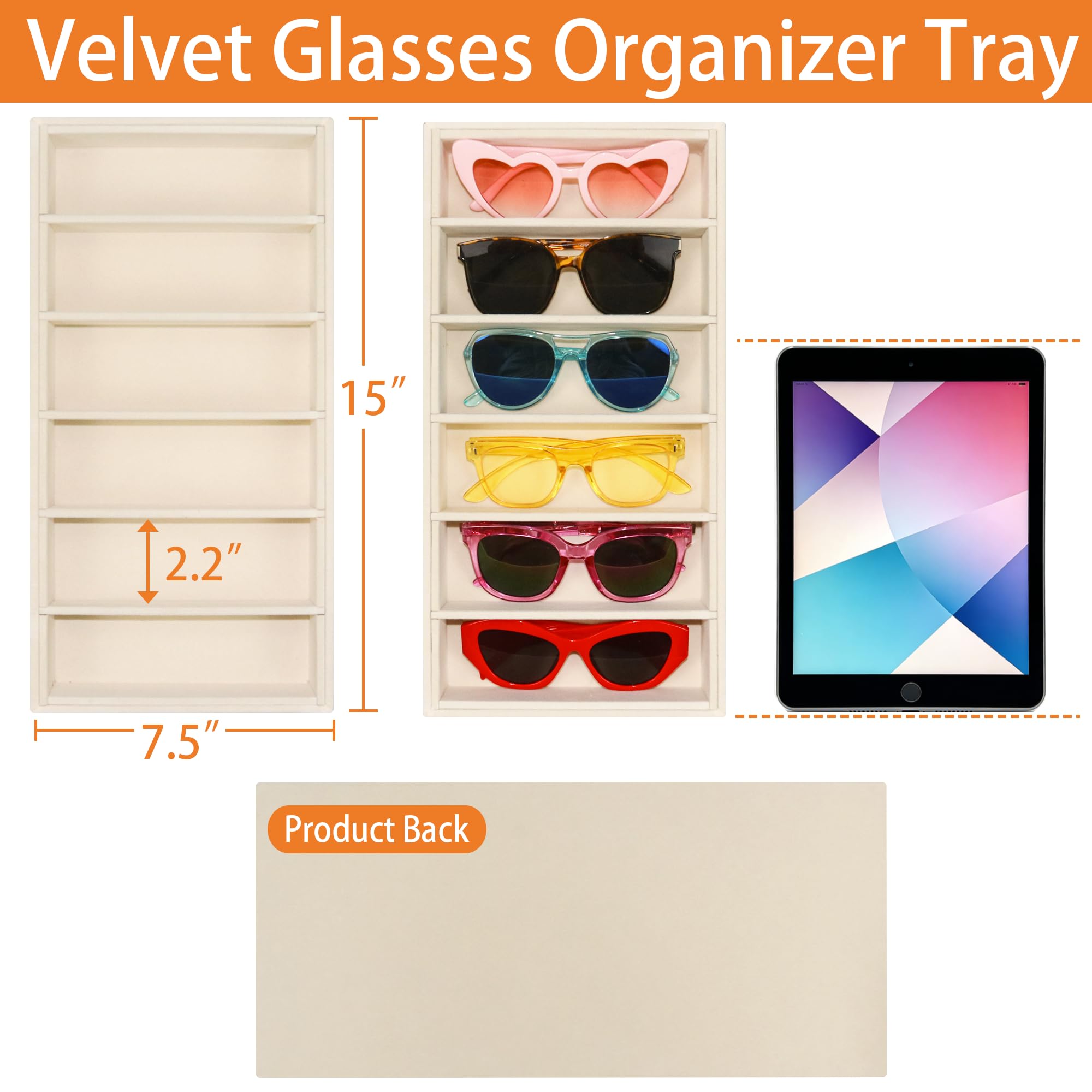 Bandejas de joyería para almacenamiento de gafas de sol, 2 beige