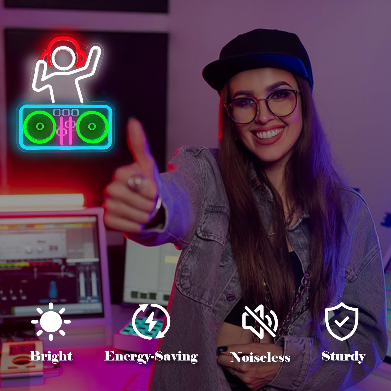 DJ-Neonschild, dimmbar, DJ-Player, LED-Schilder für Schlafzimmer, Wand, Musik, beleuchtetes Schild für Bar, Studio, Keller, Männerhöhle, LED-Wanddekoration, coole DJ-Geschenke