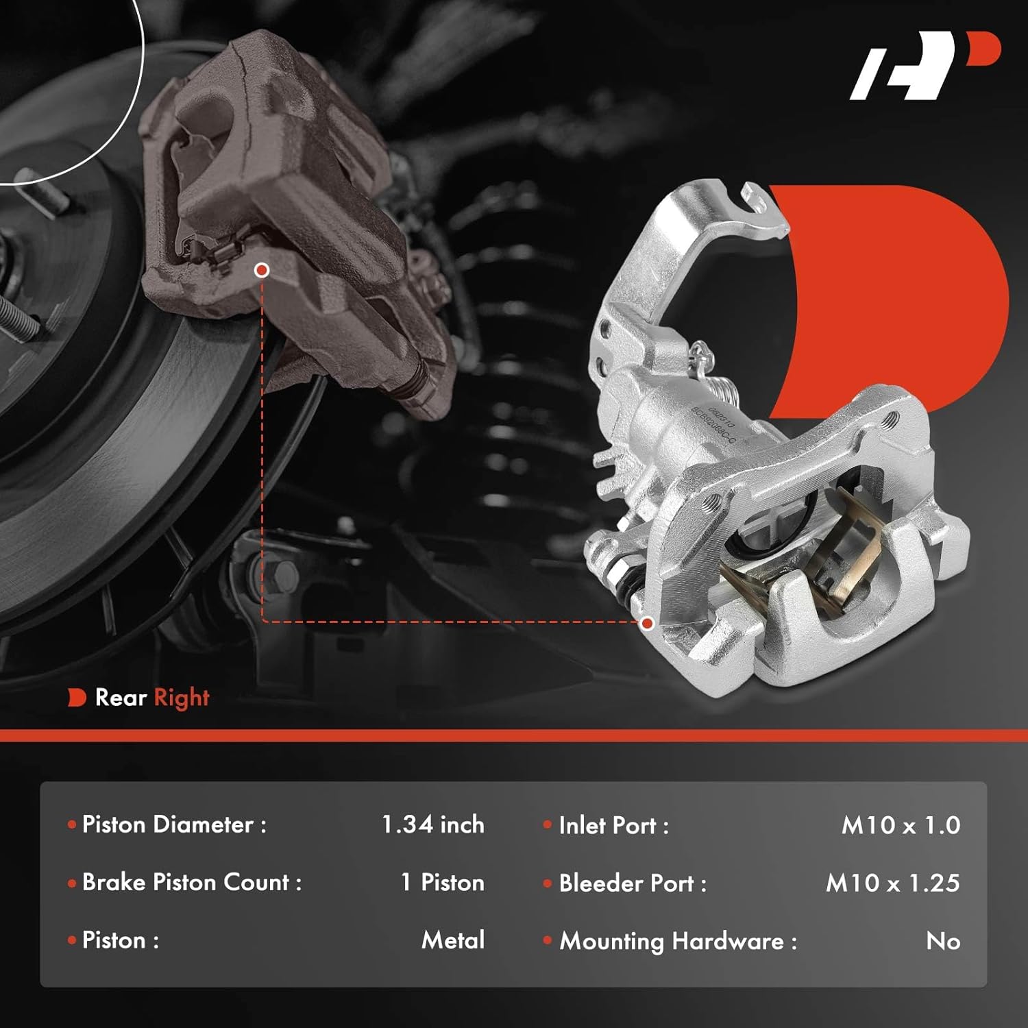 A-Premium Disc Brake Caliper Assembly with Bracket Compatible with Select Honda and Acura Models - Accord 1998-2007, TSX 2004-2008 - Rear Right Passenger Side