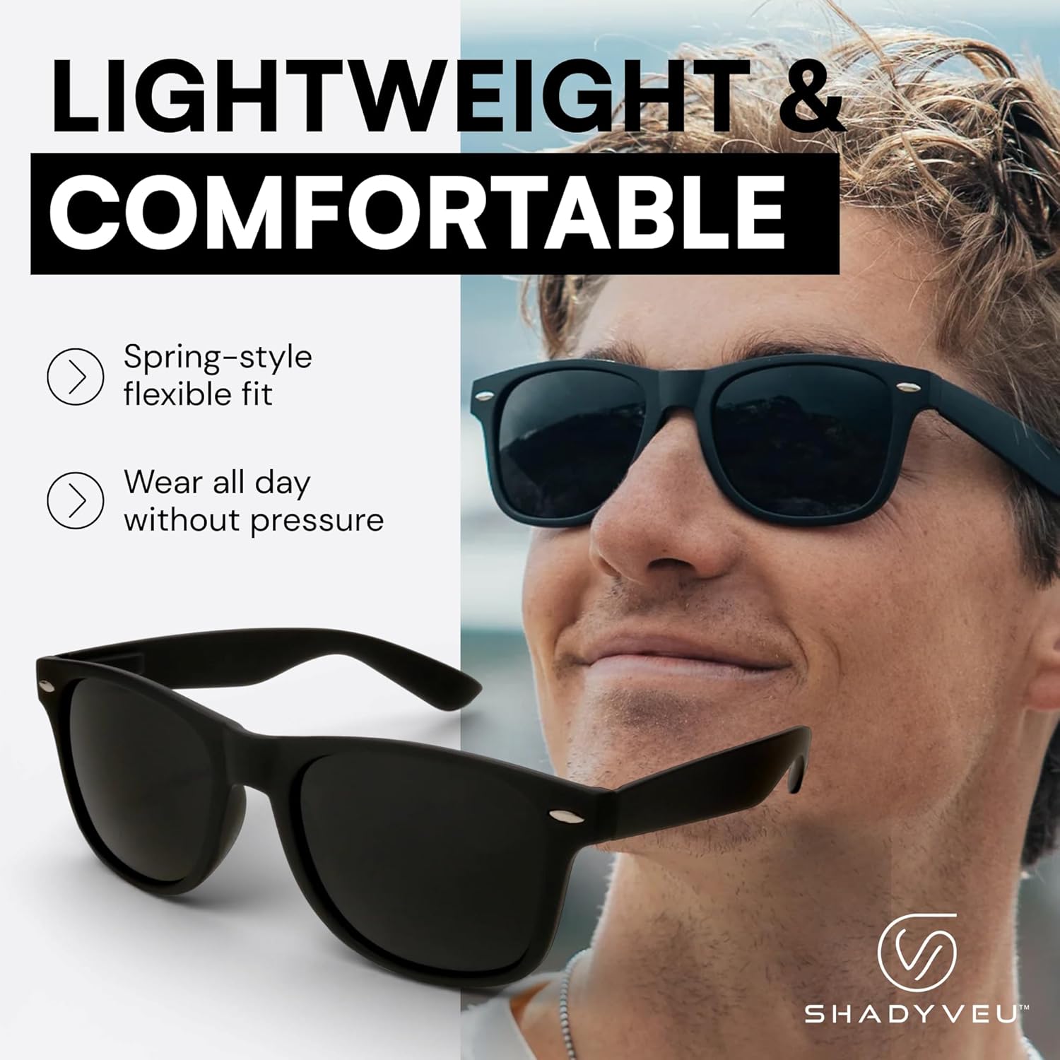 ShadyVEU Super Dark Black Lens Round Sunglasses UV Protection Spring Hinge Soft Matte Frame Fashion Shades - Image 3