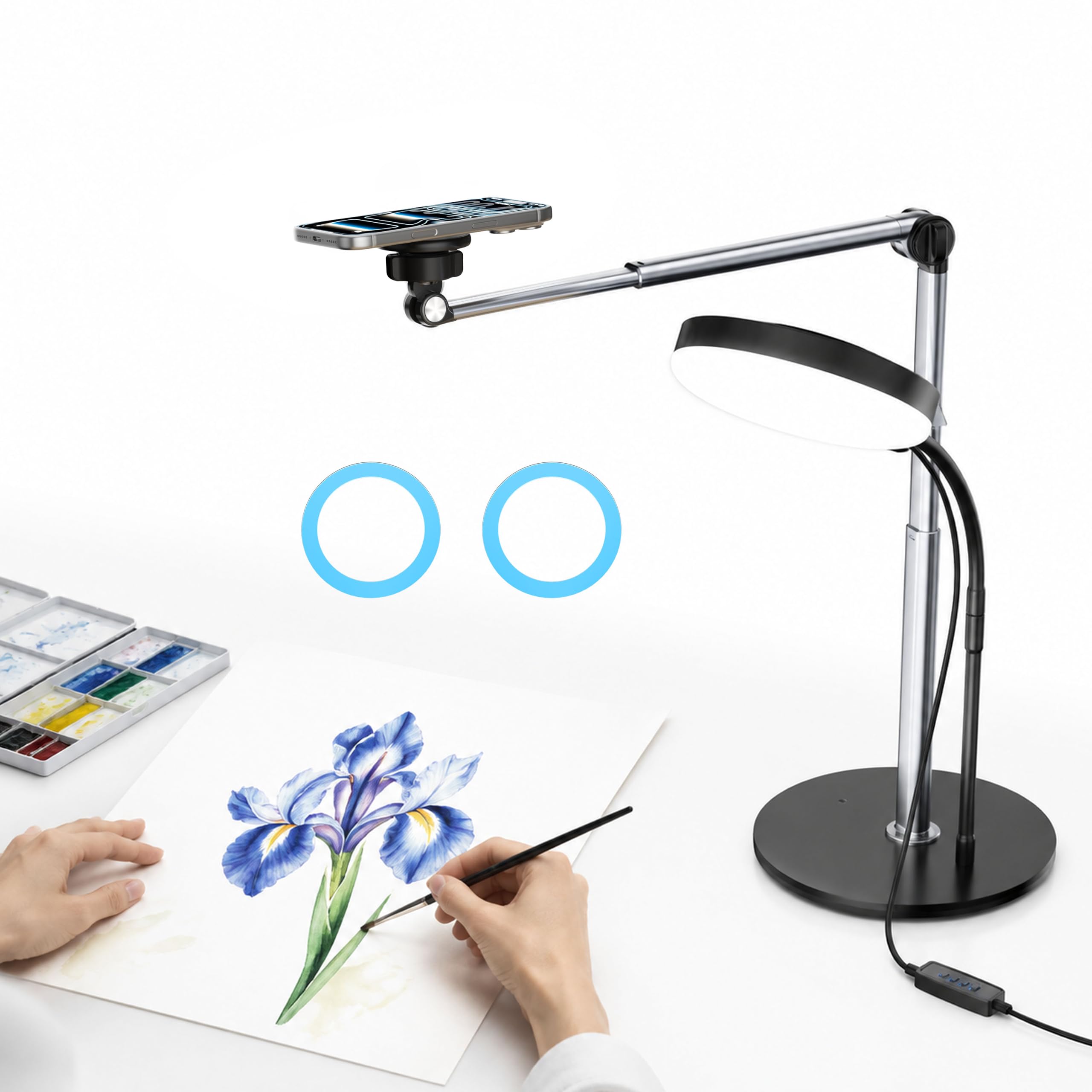 Mistriddle Aluminum Magnetic Telescopic Overhead Phone Stand with USB Light