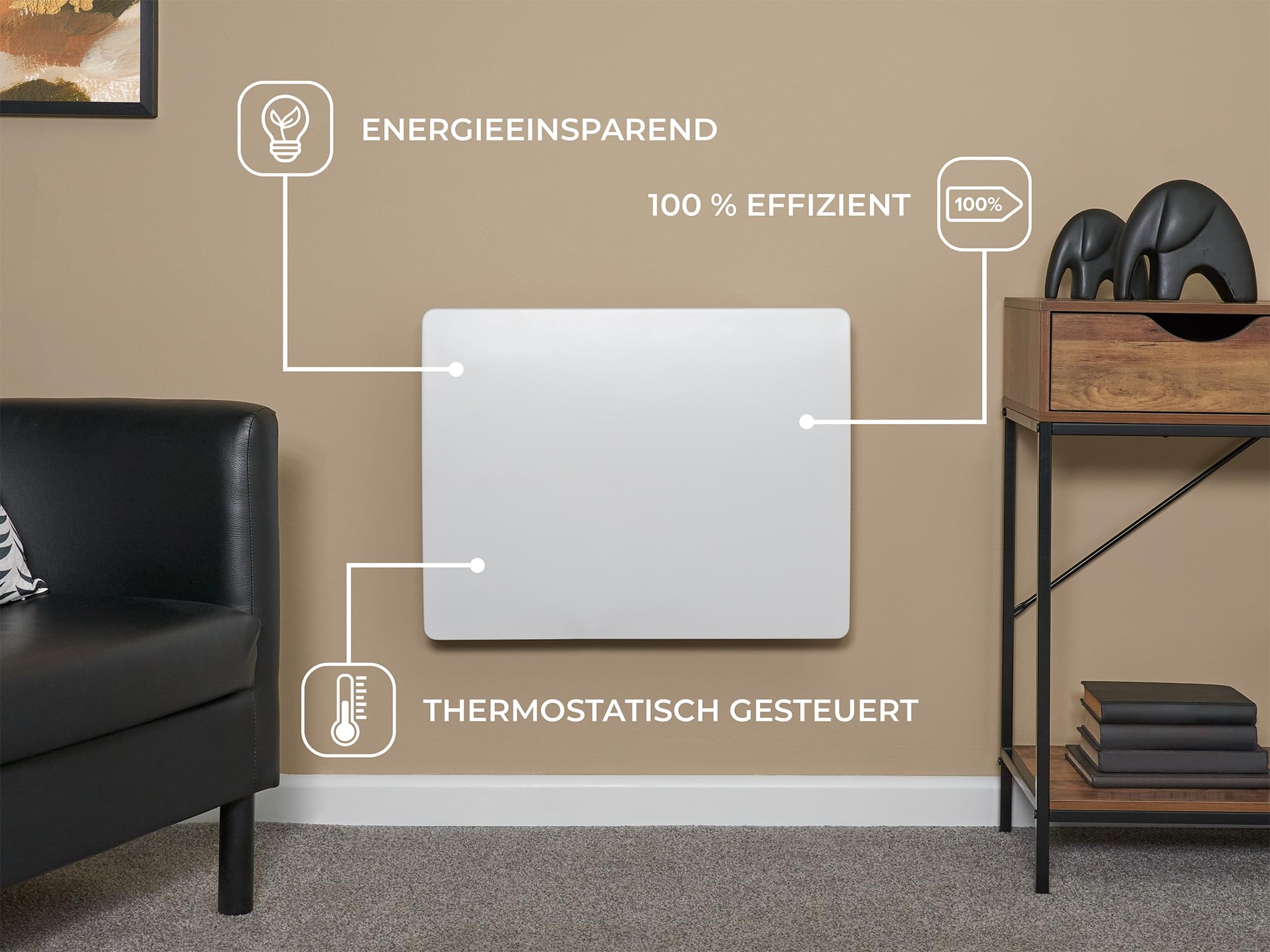 Adam Solis 1000 W Keramikkern-Elektroheizkörper in Weiß