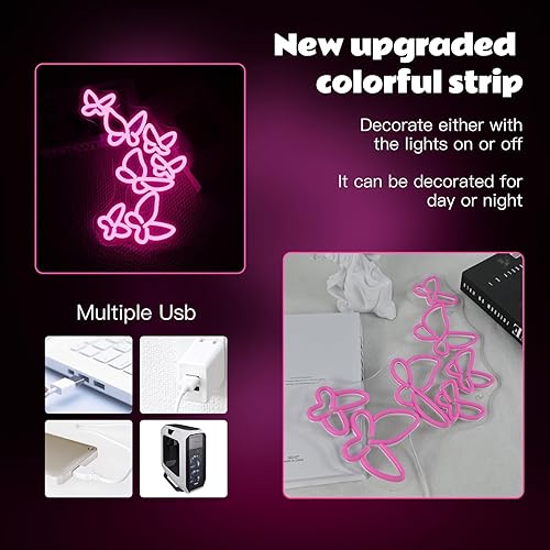 Vista 39 de Gamerneon Elegante letrero de neón de mariposa rosa para decoración de pared, hermoso club, luces LED para dormitorio, sala de estar, niñas, fiesta