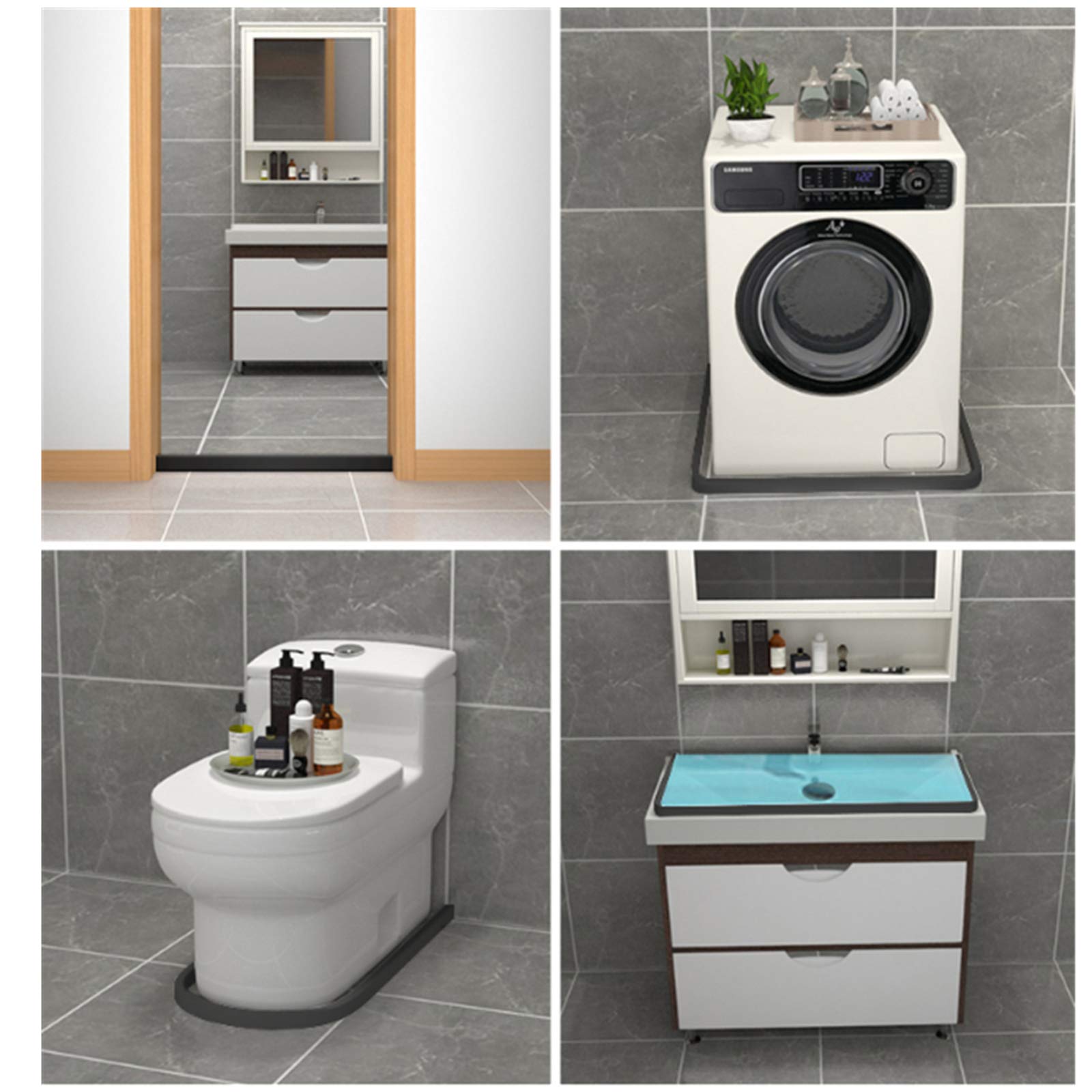 Tira de retención de Agua Junta de Suelo de Silicona para Baño o Baño, Junta para Puerta de Ducha, Evita el Desbordamiento de Agua, para Separación Húmeda y Seca, 250 cm, Negro