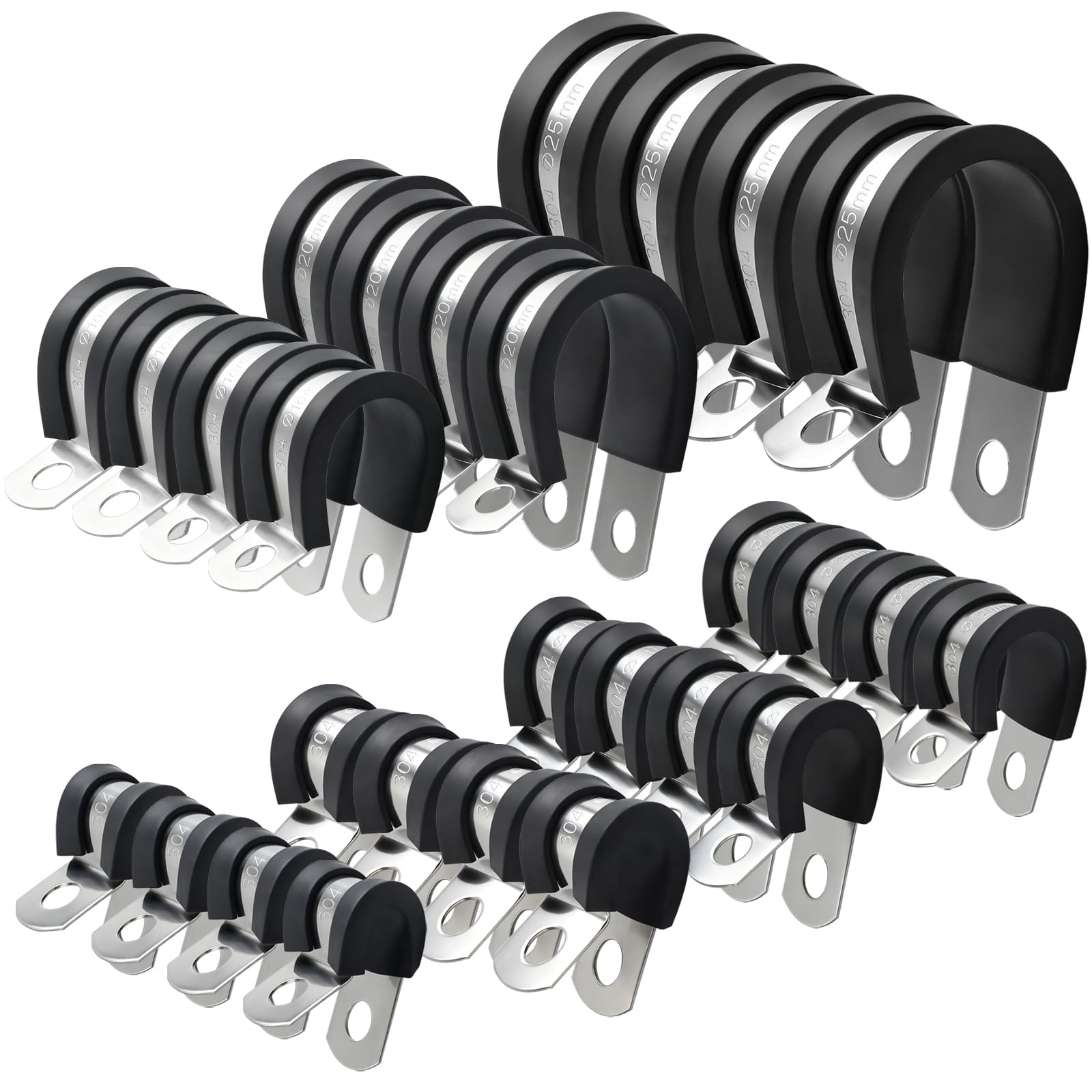 28PCs Stainless Steel Rubber Lined P Clips Assorted,Pipe Clips