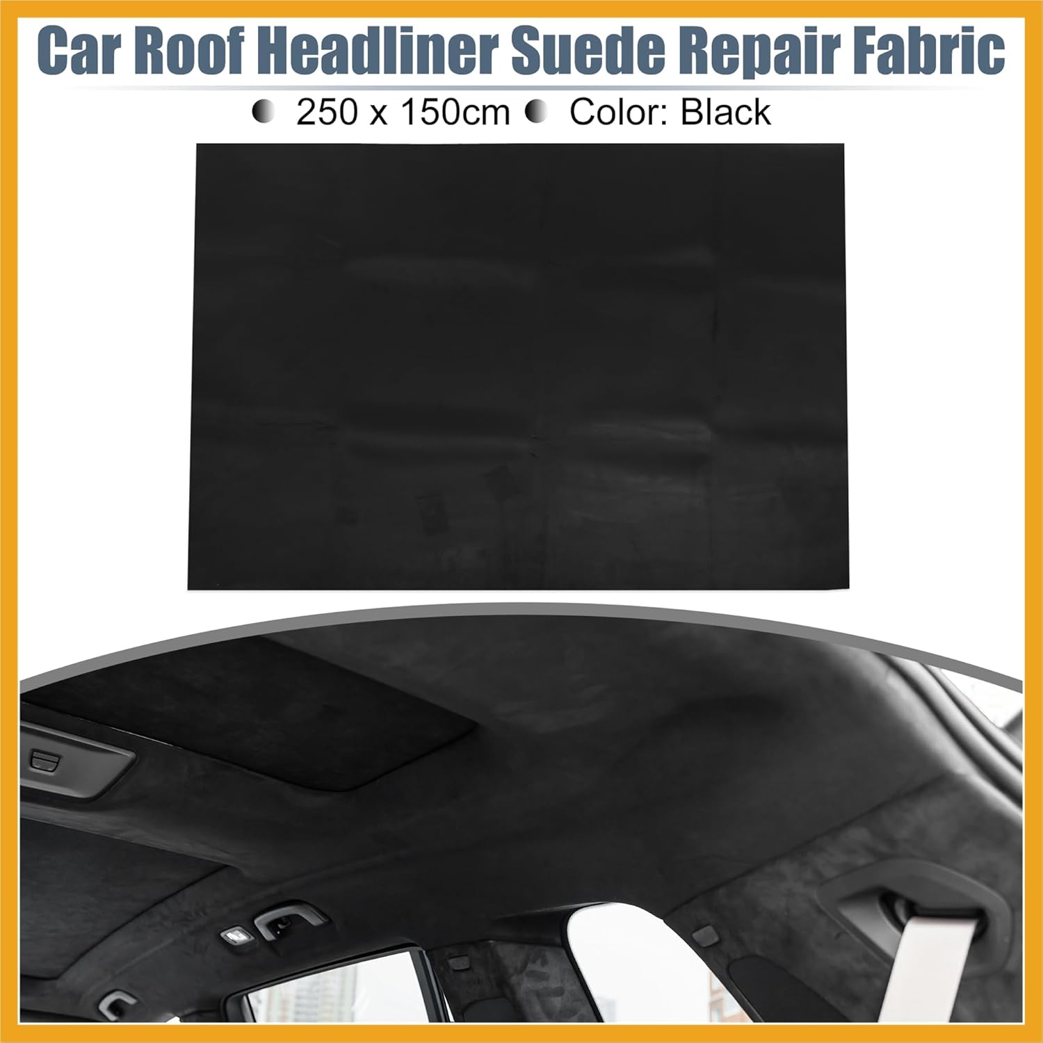 Suede Headliner Fabric 98" Length x 60" Width Foam Backed for Car Truck RV SUV Interior Trim Protect Aging Broken Faded DIY Repair Replacement Black Replacement