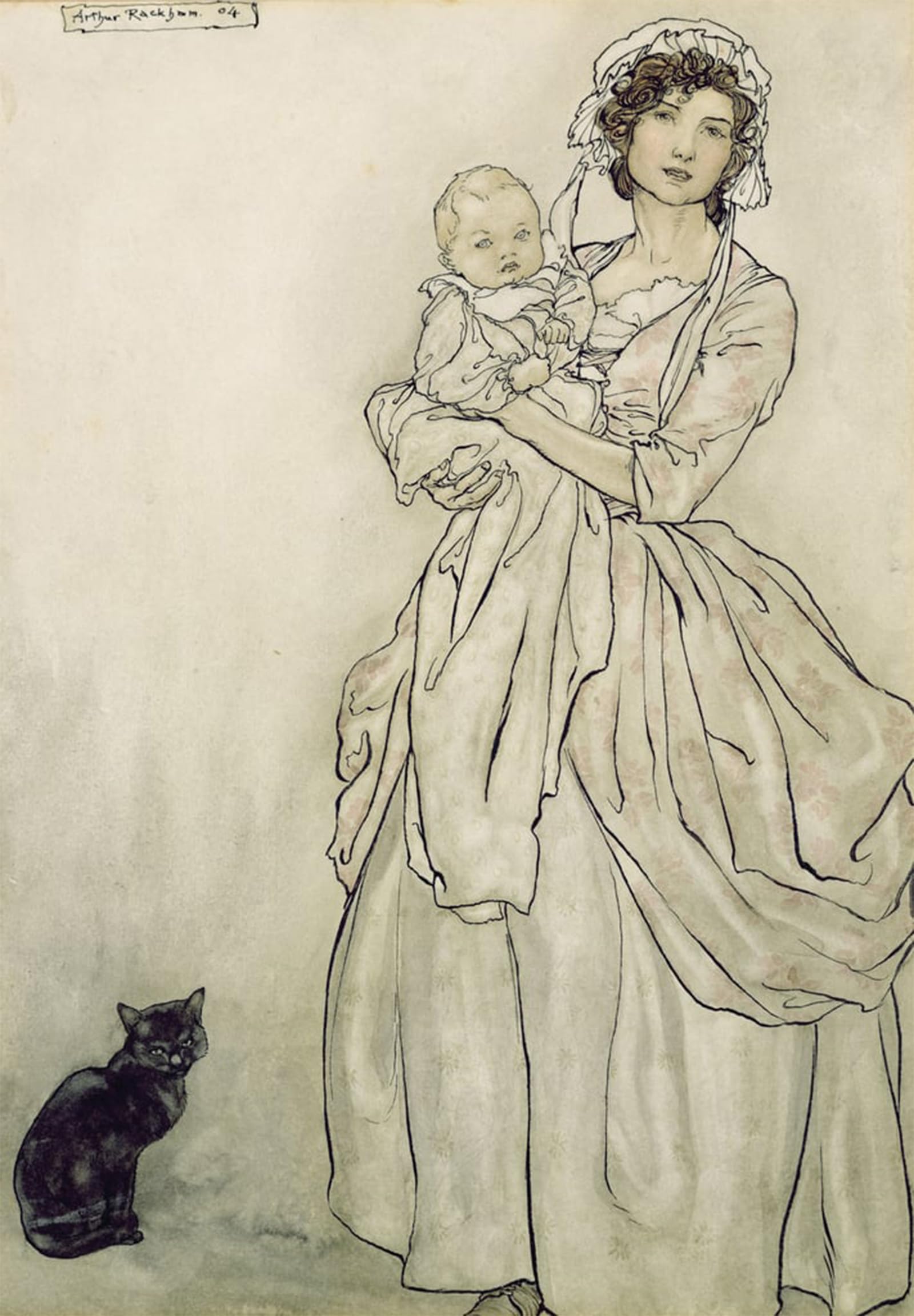 ARTXLXXBN Famous Painting Canvas Artwork Graffiti Print Rips Daughter and Grandchild by Arthur Rackham Portrait Canvas Image for Home Decor 60x90cm