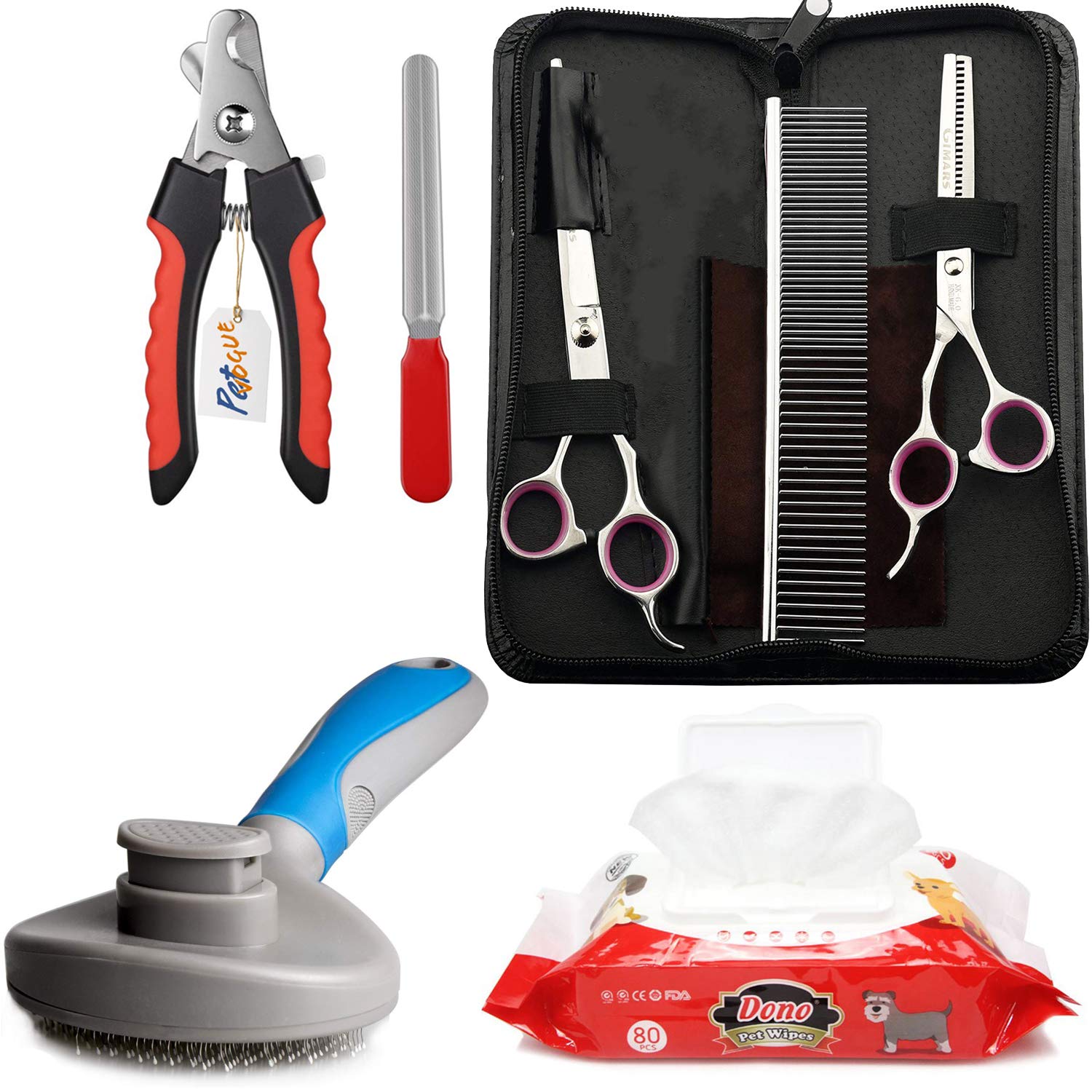 PetVogue Dog Scissors Grooming Kit Combo with Dog Nail Cutter, Pet Nail Clipper,Claw & Nails Clippers Grinder Trimmer, Includes Slicker Dog Comb Brush Pet Grooming Deshedding Dematting Detangling Brush with Wet Pet Wipes for Small Medium Large Dogs & (B08X2FYX4N) Amazon Price History, Amazon Price Tracker