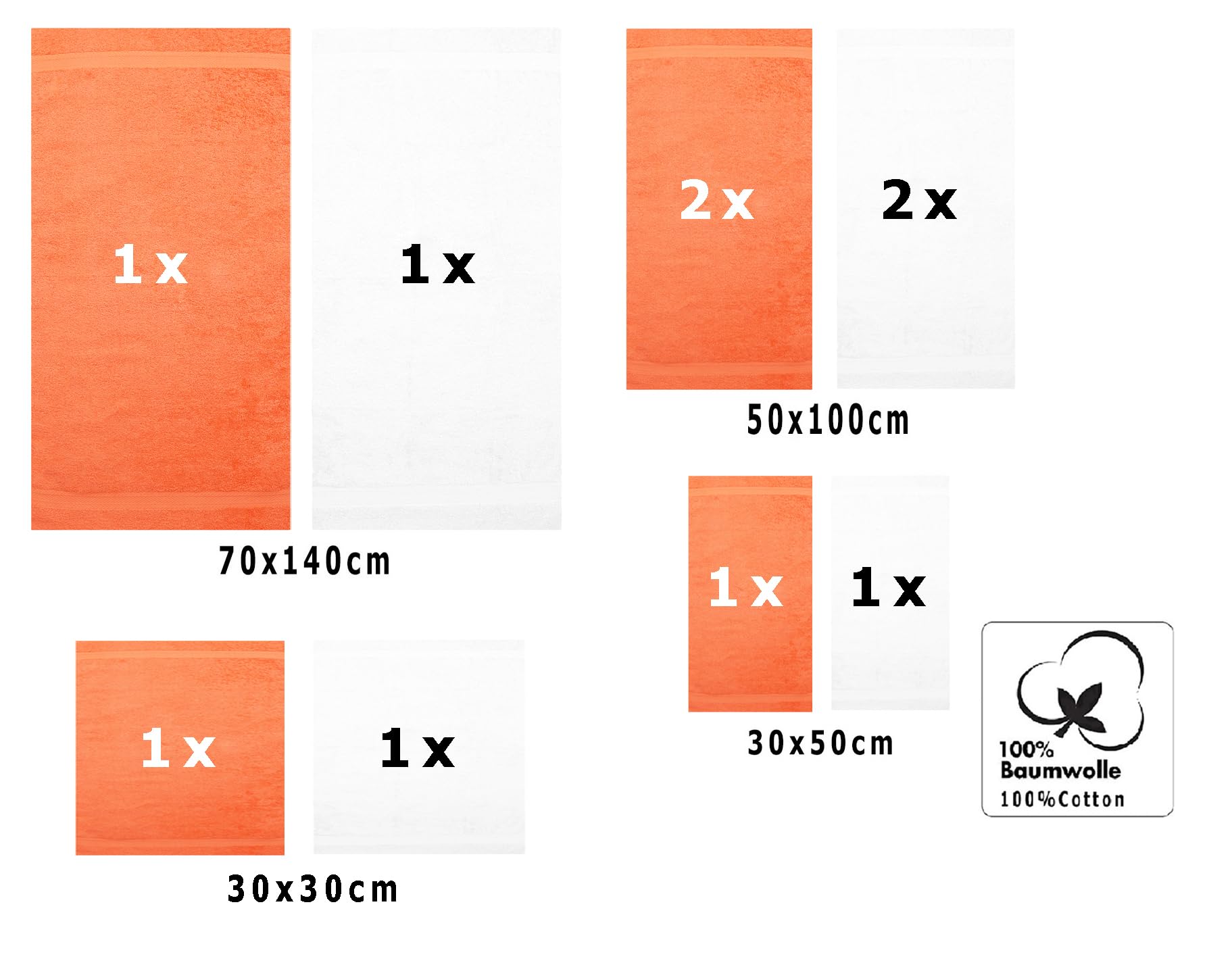 Betz Juego de 10 Toallas Classic 100% algodón 2 Toallas de baño 4 Toallas 2 Toallas de Mano 2 Toallas Cara de Color Blanco y Naranja