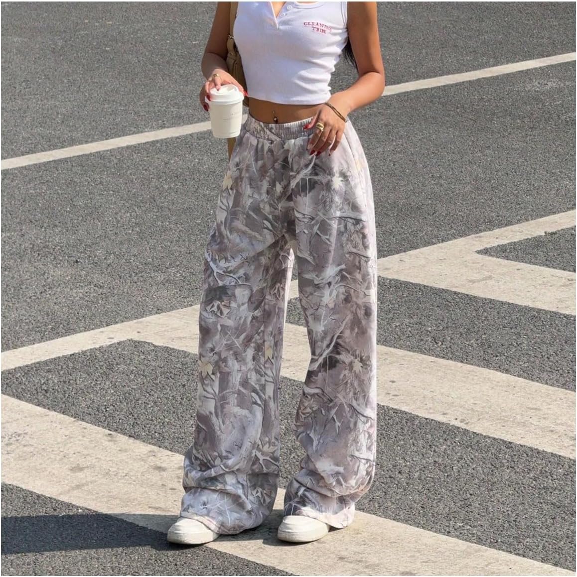 Women's Y2K Camo Maple Leaf Print Sweatpants Baggy Hip Pop Elastic Waist Long Pants Streetwear - Image 5