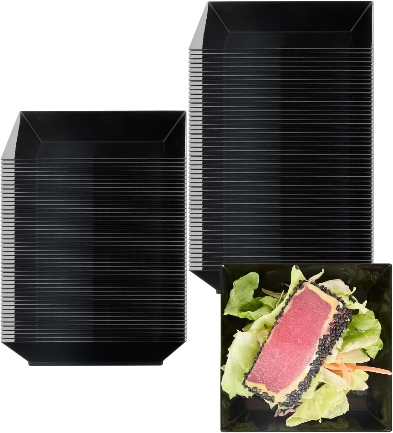 3.9 x 3.9 Inch Party Plates, 100 Disposable Appetizer Plates - Elegant, Square, Black Plastic Serving Plates, Durable, For Weddings Birthdays, And More - Restaurantware