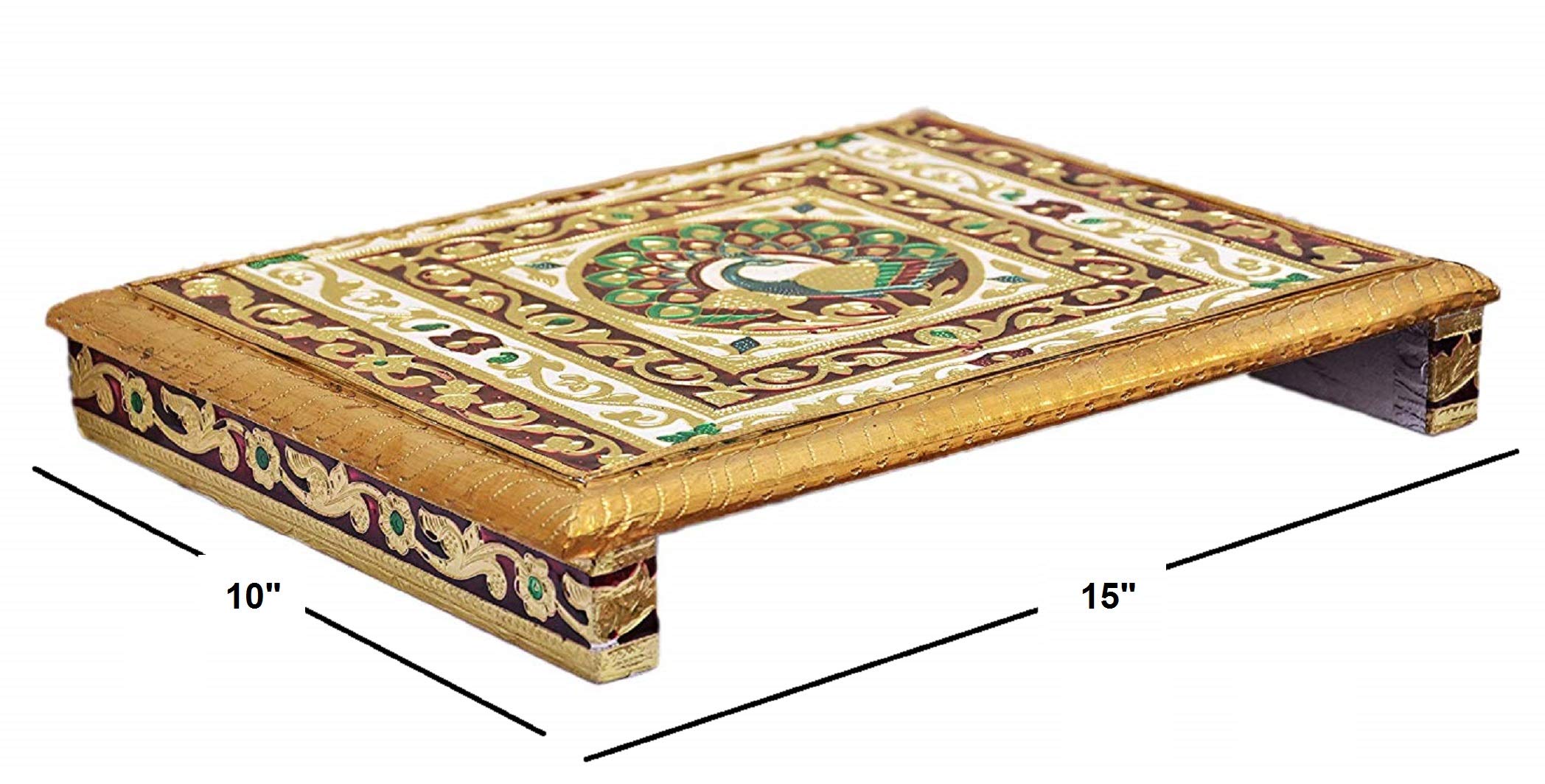JaipurCrafts Wood Pooja Chowki for Home Pooja Room Decor, Wood patla for Pooja (10 x15 x3 inch, Multicolour) - Image 3 thumbnail