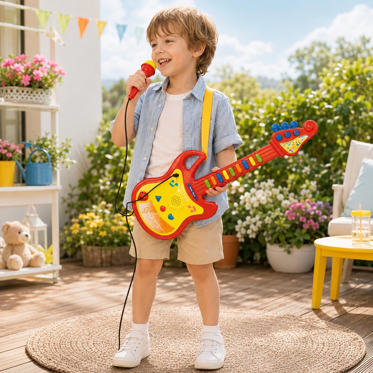 Guitarra eléctrica juguete niños con micrófono amplificado efectos luminosos correa melodías pregrabadas guitarra rock electrónica cm 45 guitarras juguete niños guitarras con sonidos Rock (A)