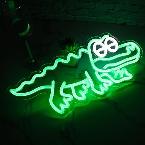 Miniatura 2 de Letrero LED de neón de King Gizzard and The Lizard Wizard Gator, letrero de neón de animales verdes, letrero de noche regulable para decoración de