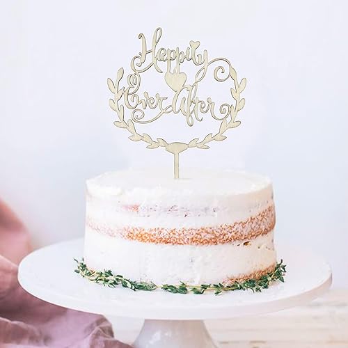 Miniatura 6 de Ercadio 1 paquete de decoración de madera para pastel feliz, corona de hojas de madera, corona de boda, compromiso, pasteles, palillos de madera