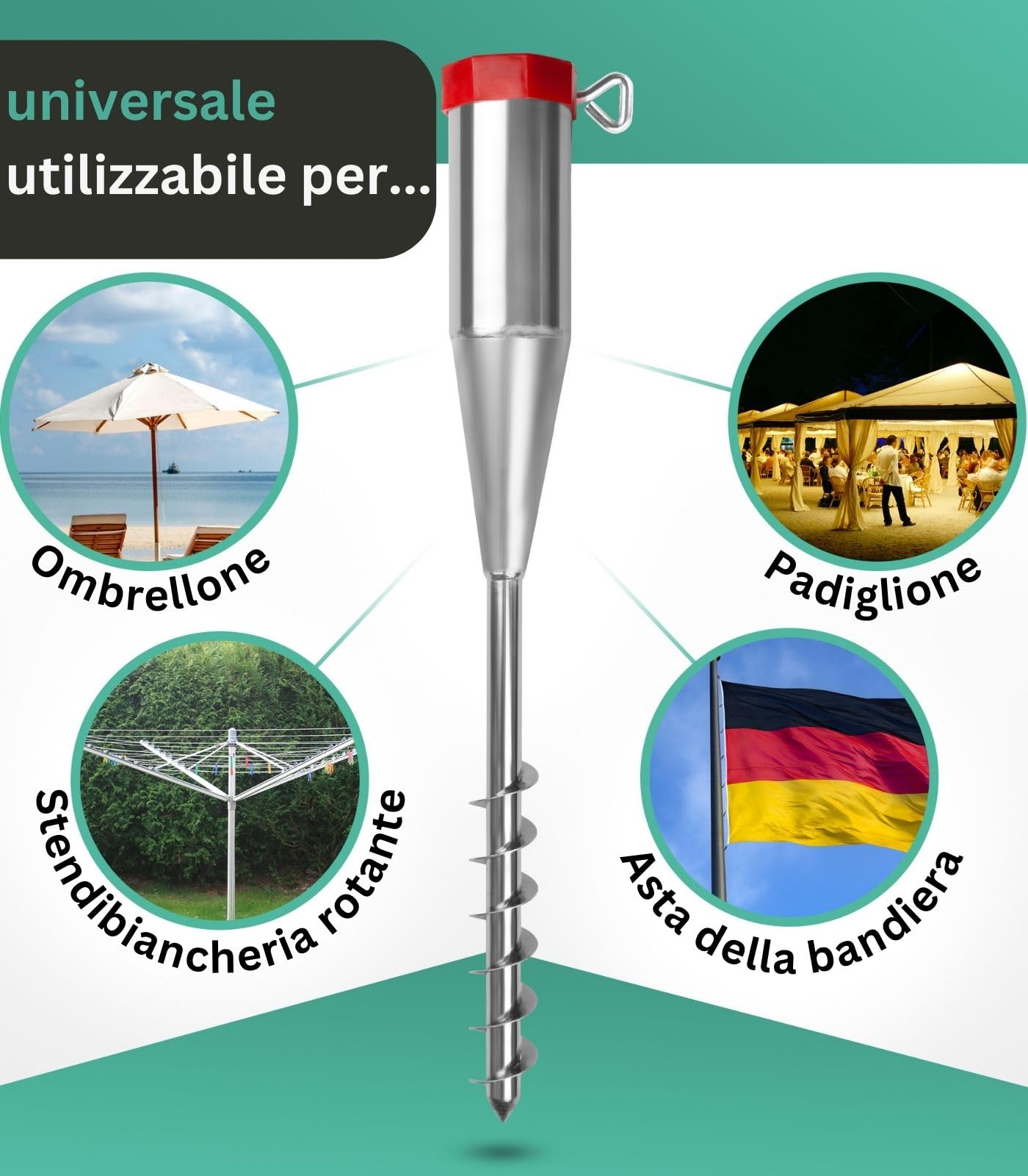 Ancora A Terra Per Ombrellone E Stendibiancheria - Supporto Vite Con Adattatori Ø25-55mm - Foto 7
