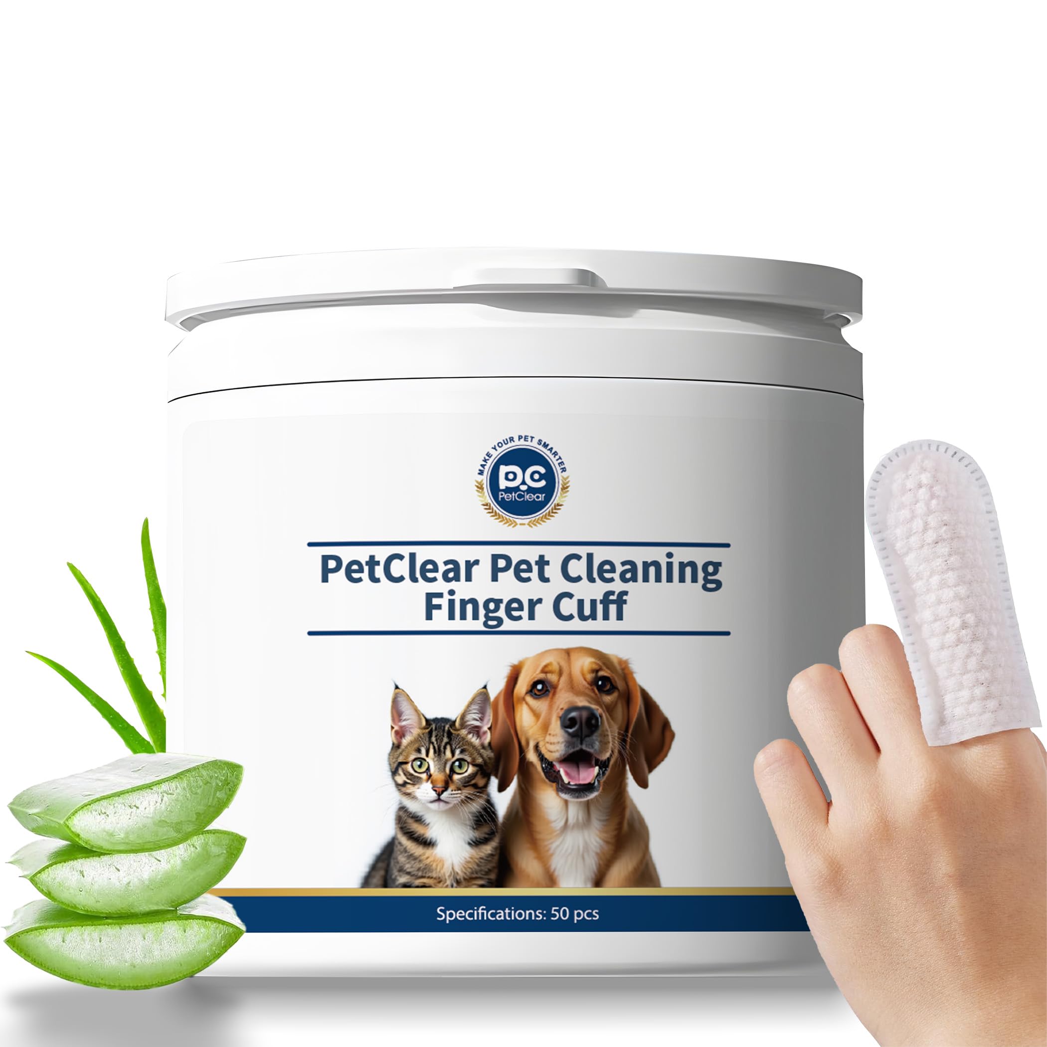 PETCLEAR Ohrpflege Finger-Pads für Hunde & Katze | Besonders weiche & milde Einweg-Reinigungspads | Hunde Ohrenreiniger Ohrenpflege gegen Ohrenentzündung Ohrmilben u. Hygiene bei Hund Katze | 50 Stück
