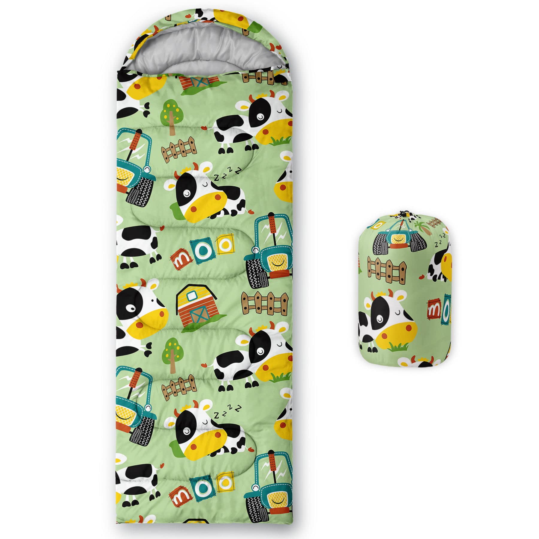 HOSIMA Sleeping Bags for Boys Girls Kids,Cartoon Cow Printed Lightweight Warm Portable Outdoor Indoor Waterproof Cold Resistant Sleeping Bag for Camping Hiking (Cow)