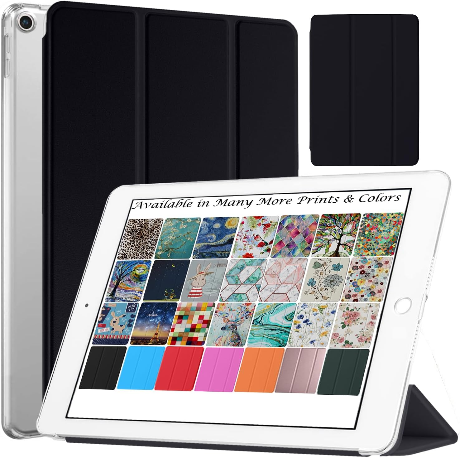DuraSafe Casesfor iPad Air 1 2013 9.7 Inch [ Air 1st Gen ] A1474 A1475 A1476 MD785B/A MD788B/A MD786B/A MD789B/A Trifold Hard Smart PC Back Cover - Black
