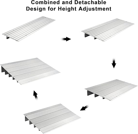 5 Rise Threshold Ramp for Wheelchairs, Adjustable Aluminum Alloy Mobility Entry Ramp for Home Doorways, 700LBS Weight Capacity, 34L x 27W x 5H Silver