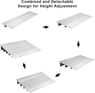 5 Rise Threshold Ramp for Wheelchairs, Adjustable Aluminum Alloy Mobility Entry Ramp for Home Doorways, 700LBS Weight Capacity, 34L x 27W x 5H Silver