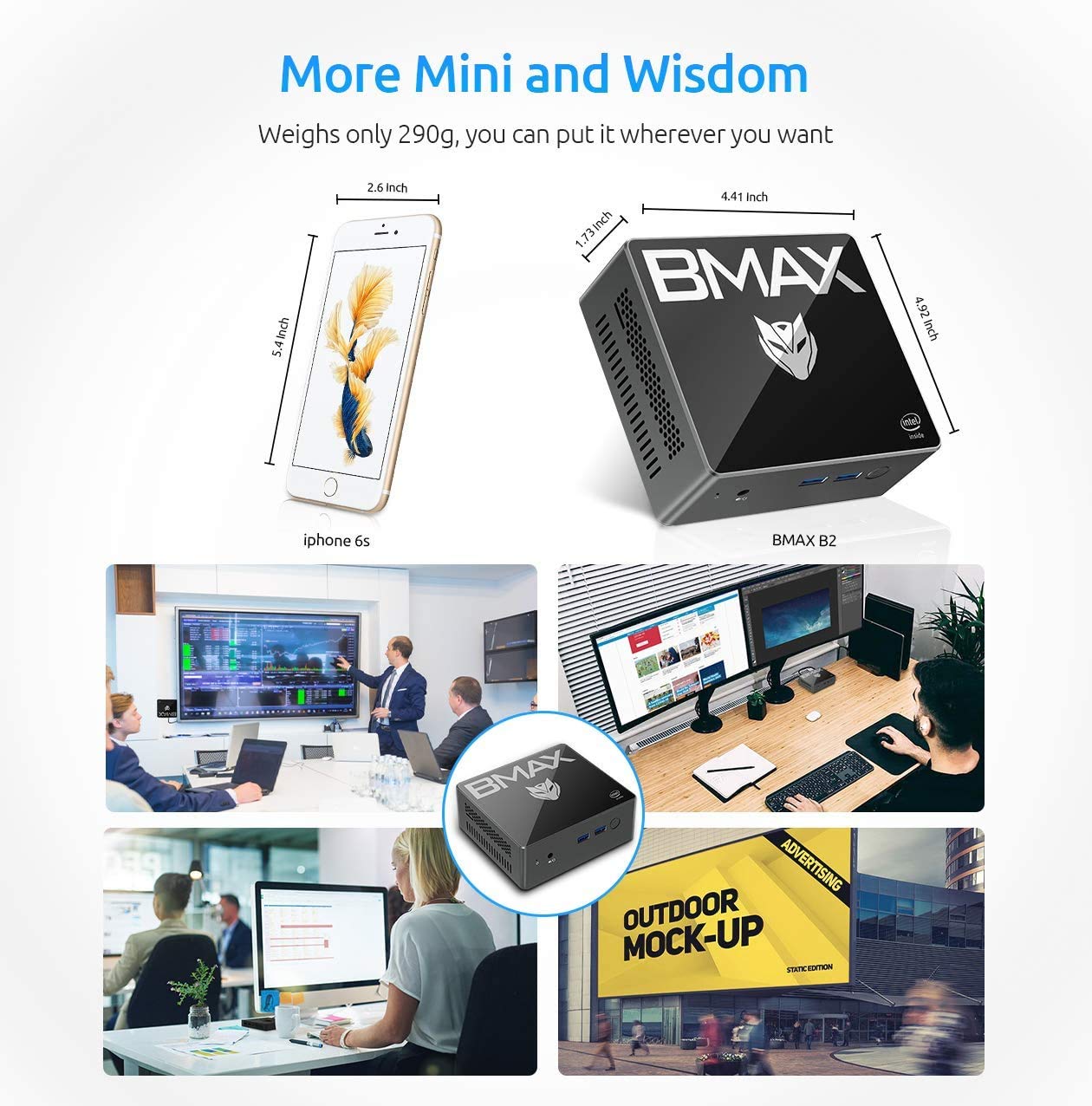 BMAX Mini PC B2 8 GB DDR4 / 128 GB SSD Mini Computer W-10 with Celeron N3450 (up to 2.2 GHz), Dual Display support, HDMI x2, USB x4, Dual-Band Wi-Fi, Bluetooth 4.2, Gigabit Ethernet