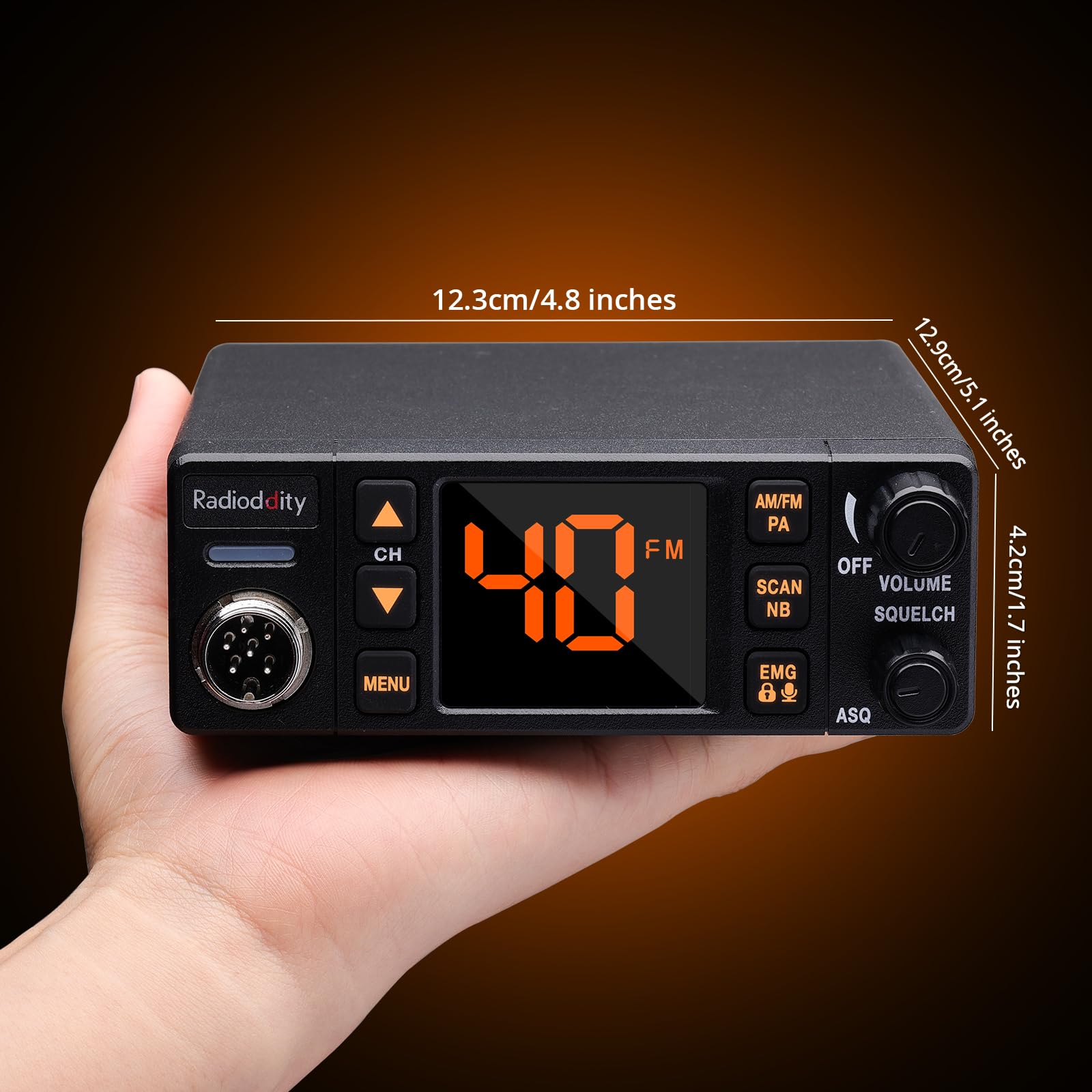 Radioddity CB-606 PRO CB Radio, AM/FM/PA Mobile Transceiver with 4W Power Output, 2.2’’ Amber Color Display, Instant Emergency Channel 9/19, VOX, NB/ASQ/SQ, Advanced Cooling Structure