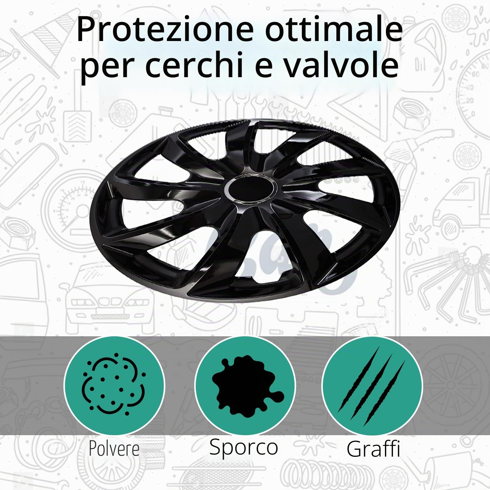Copricerchi STIG nero, 17 pollici, set da 4 pezzi