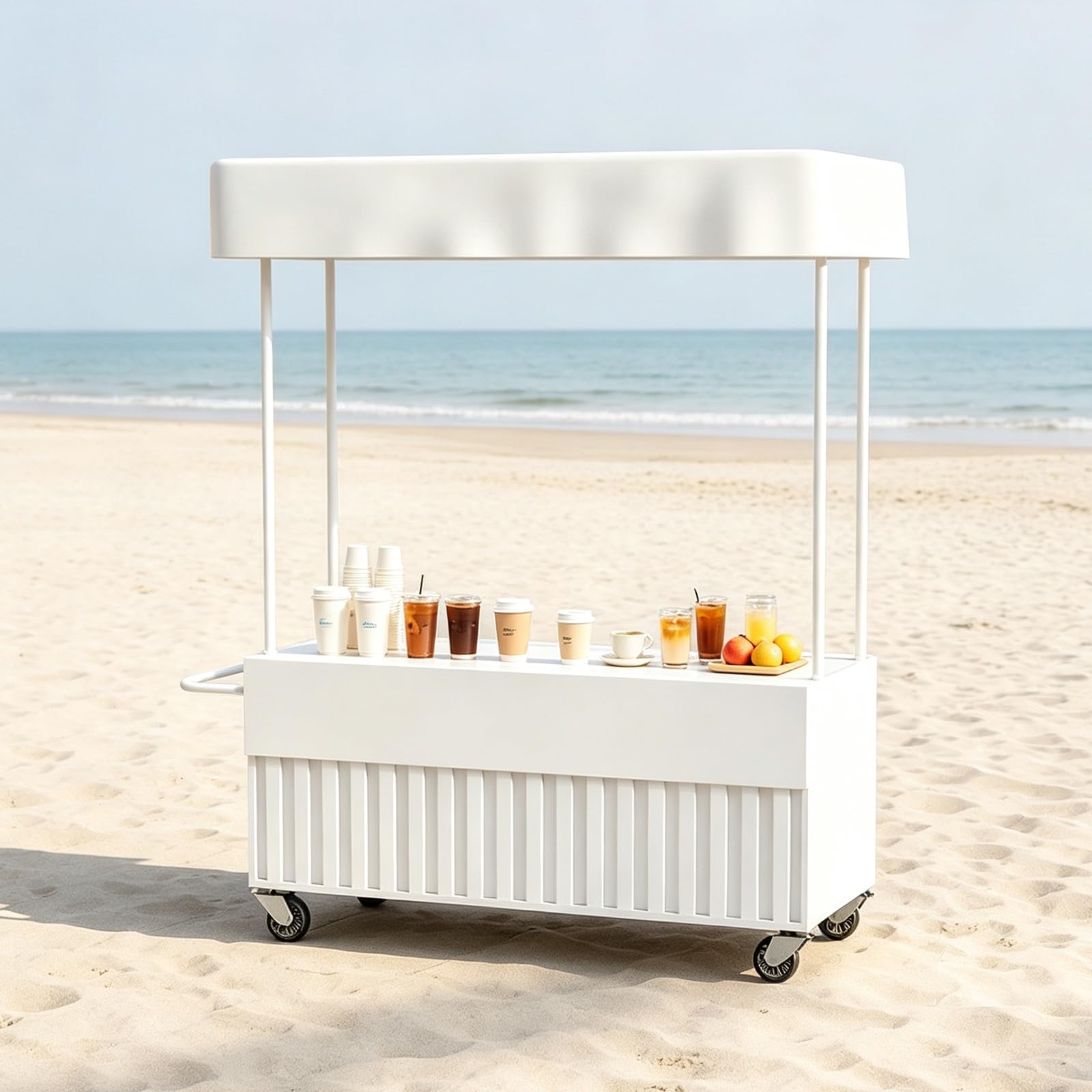 Street Vendor Food Cart, Canopy-Equipped Mobile Food Carts with Wheels