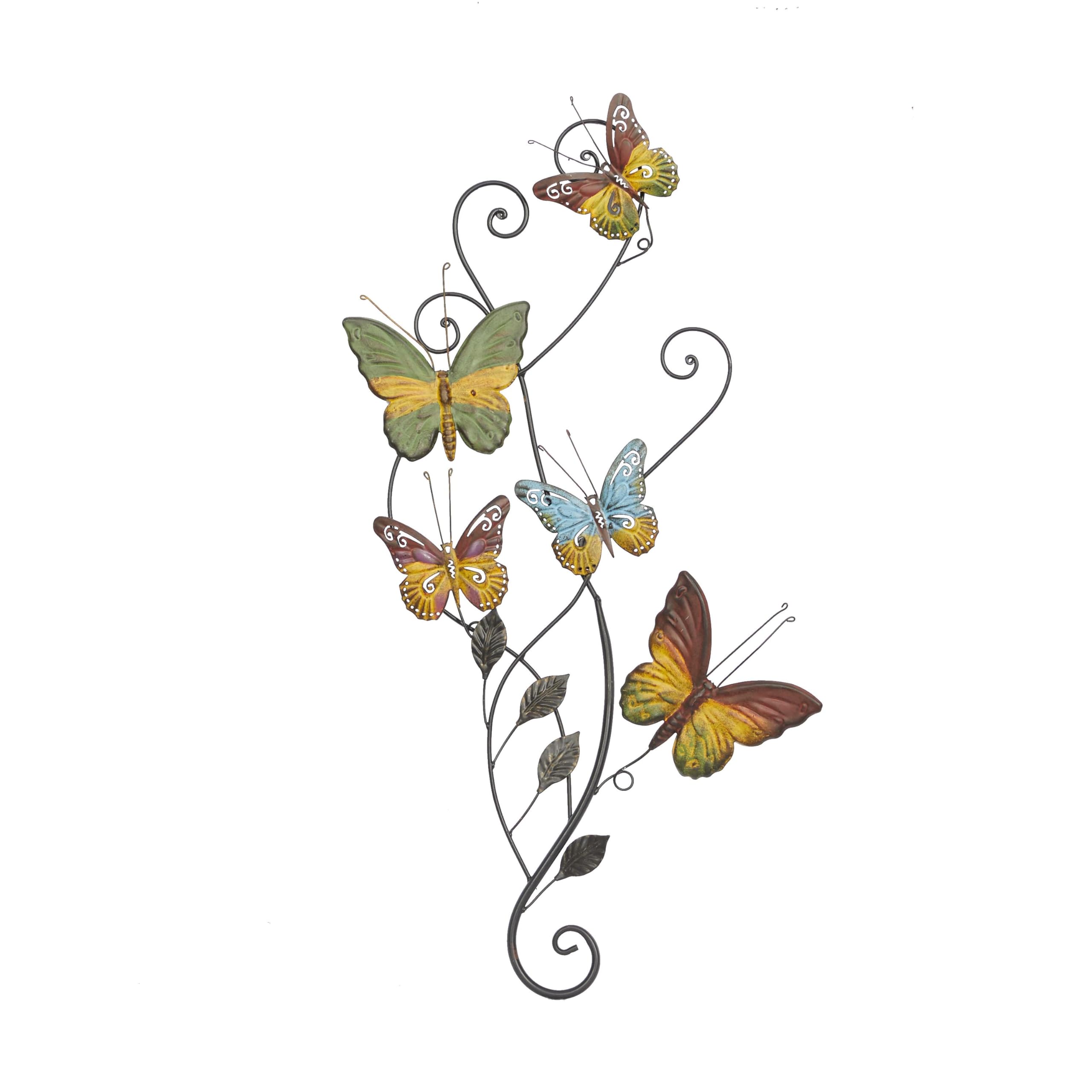 Metal Butterfly Home Wall Decor Indoor Outdoor Wall Sculpture with Scroll Details, Wall Art 15" x 1" x 29", Multi Colored