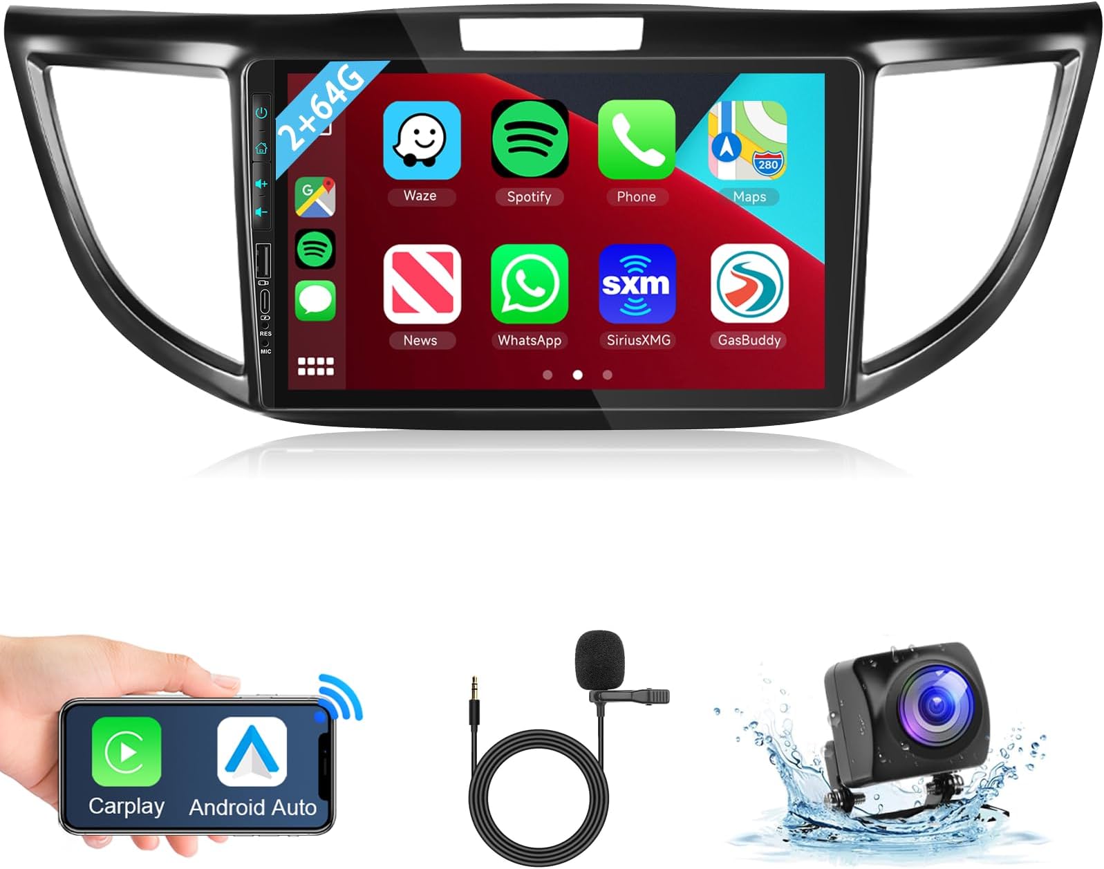 HURUMA 9 Pollici Autoradio Android 12 Doppio DIN per Honda CRV 2012-2016 con Senza Fili Carplay GPS Navi AHD Retrocamera Supporta SIM Card Bluetooth Comandi al Volante (Color : S2 2+32G