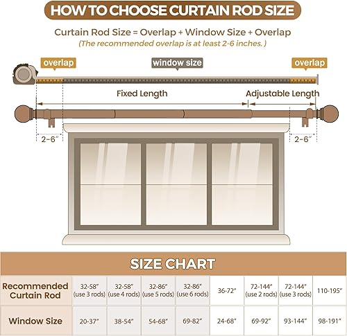 Miniatura 6 de KAMANINA Barras de cortina de 781 pulgadas de 32 a 58 pulgadas (2.6 a 4.8 pies), barra de cortina individual negra para ventanas, barra de cortina