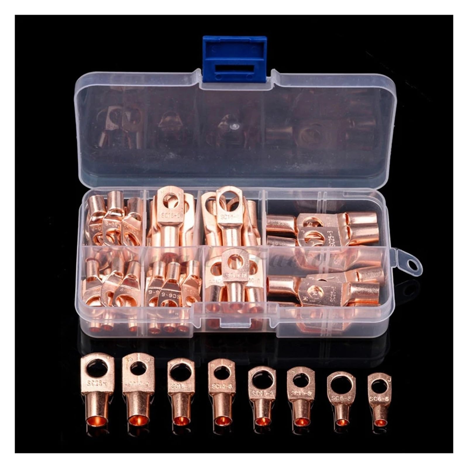 BYLSAGWHT 60Pcs Bolt Hole Tinned Copper Cable Lugs Battery Terminals SC6-25 Set Electrical Crimped/Soldered Connectors Kit