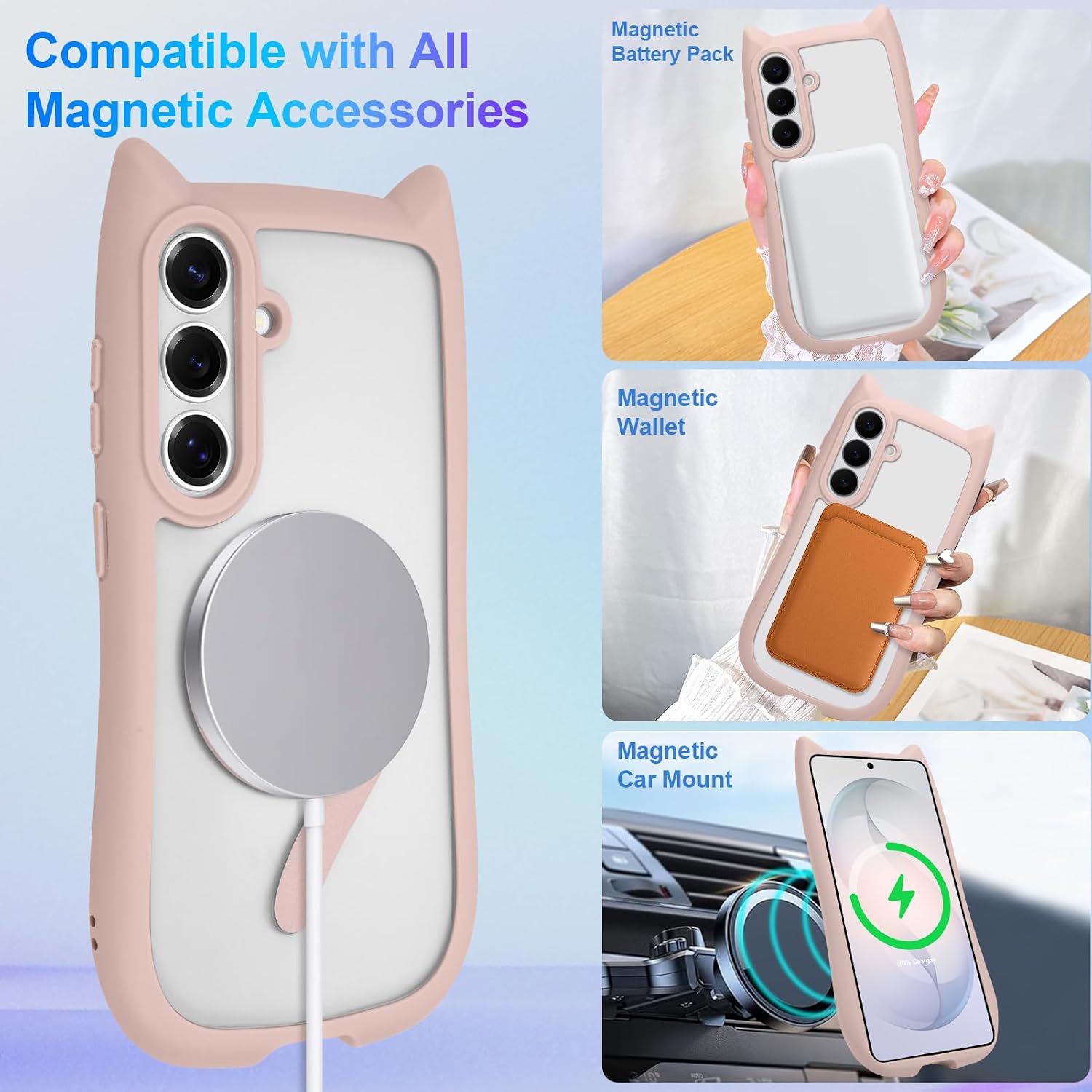 AIGOMARA Cute Case for Samsung Galaxy S26 Case with Cat Ears, Pink image 3