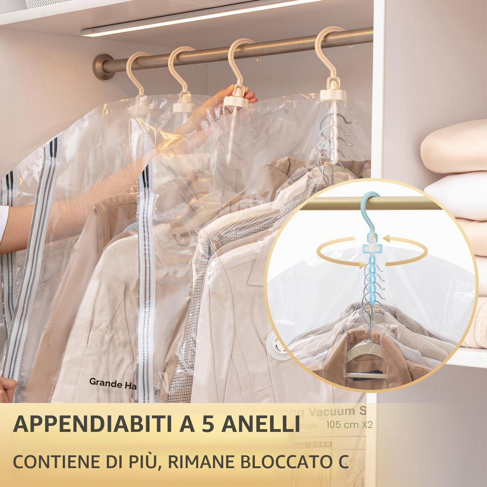 TAILI Sacchetti Sottovuoto Vestiti Appendere Buste Sottovuoto,6 Jumbo | Buste Sottovuoto Vestiti Sacchetti con Gancio per Abiti, Conservazione di Giacche - Sacchetti Sottovuoto Salvaspazio Viaggi