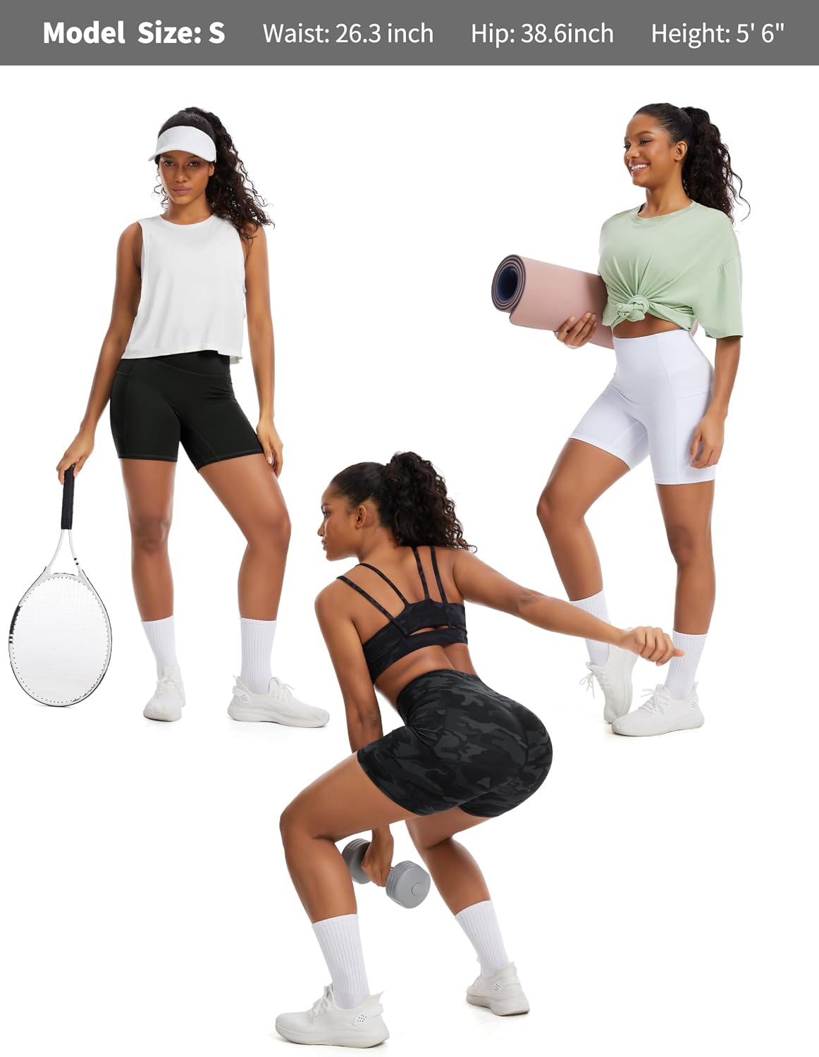 THE GYM PEOPLE Women's High Waist Scrunch Booty Lifting Yoga Shorts No Front Seam Stretchy Ruched Shorts 5"/8" with Pockets