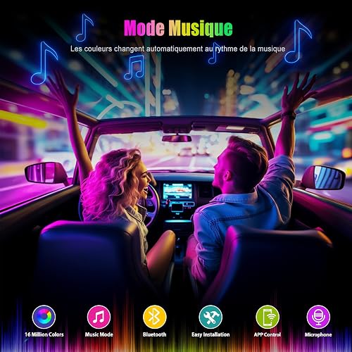 LED Auto Interni, luci Ambiente Auto con Controllo APP, Accessori Auto - 4