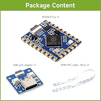 Waveshare RP2350-Tiny Development Board, Raspberry Pi Microcontroller Development Board, Based On RP2350A Dual-core & Dual-Architecture Microcontroller, with USB Port Adapter Board