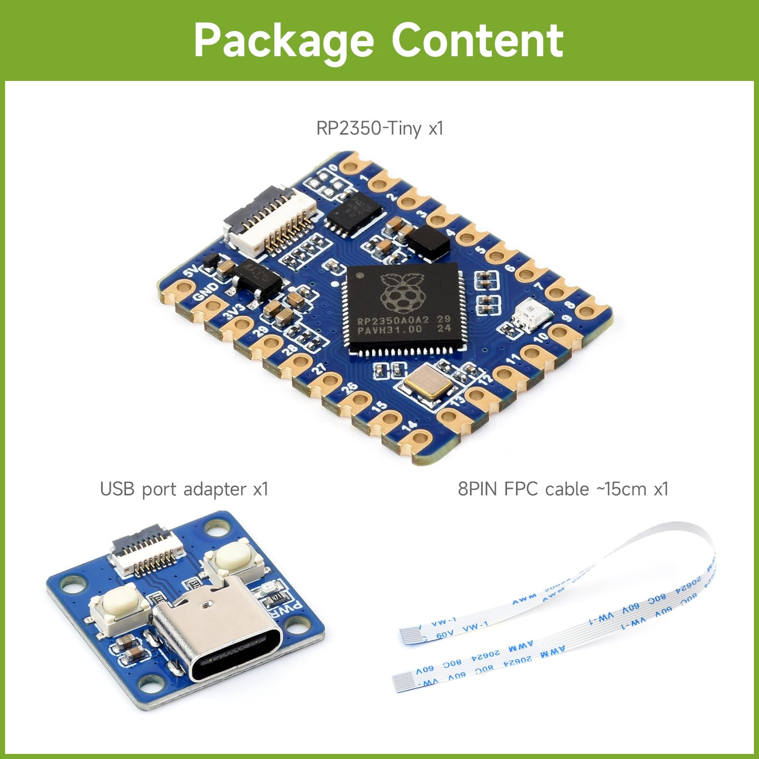 RP2350A USB Mini Development Board - Dual-Core Microcontroller With Type-C & Type-A Ports