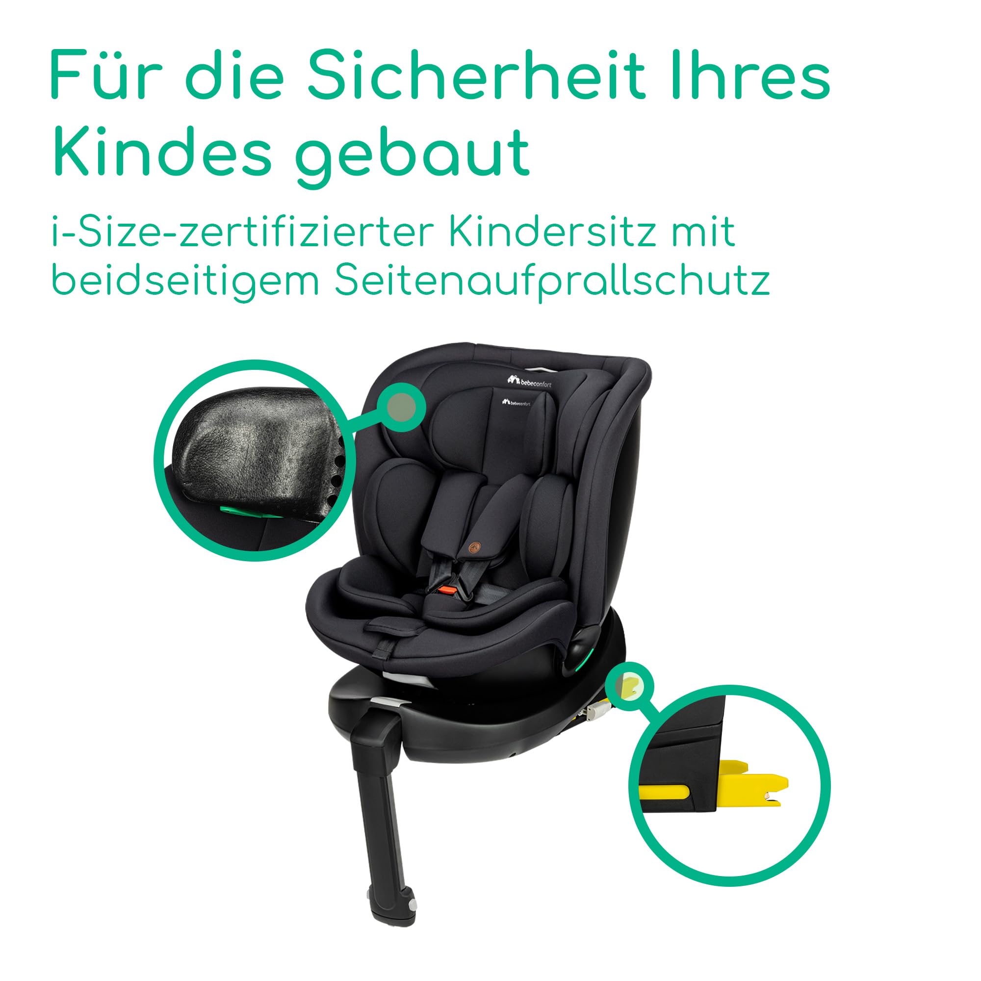 Bebeconfort RevolveFix Plus 360 i-Size, Autositz 360 Drehbar, 0–12 Jahre, 40–150cm, ISOFIX Kindersitz, Stützbein-Installation, 360-Grad-Drehung, 8 Liegepositionen, 12 Kopfstützenpositionen, Full Black